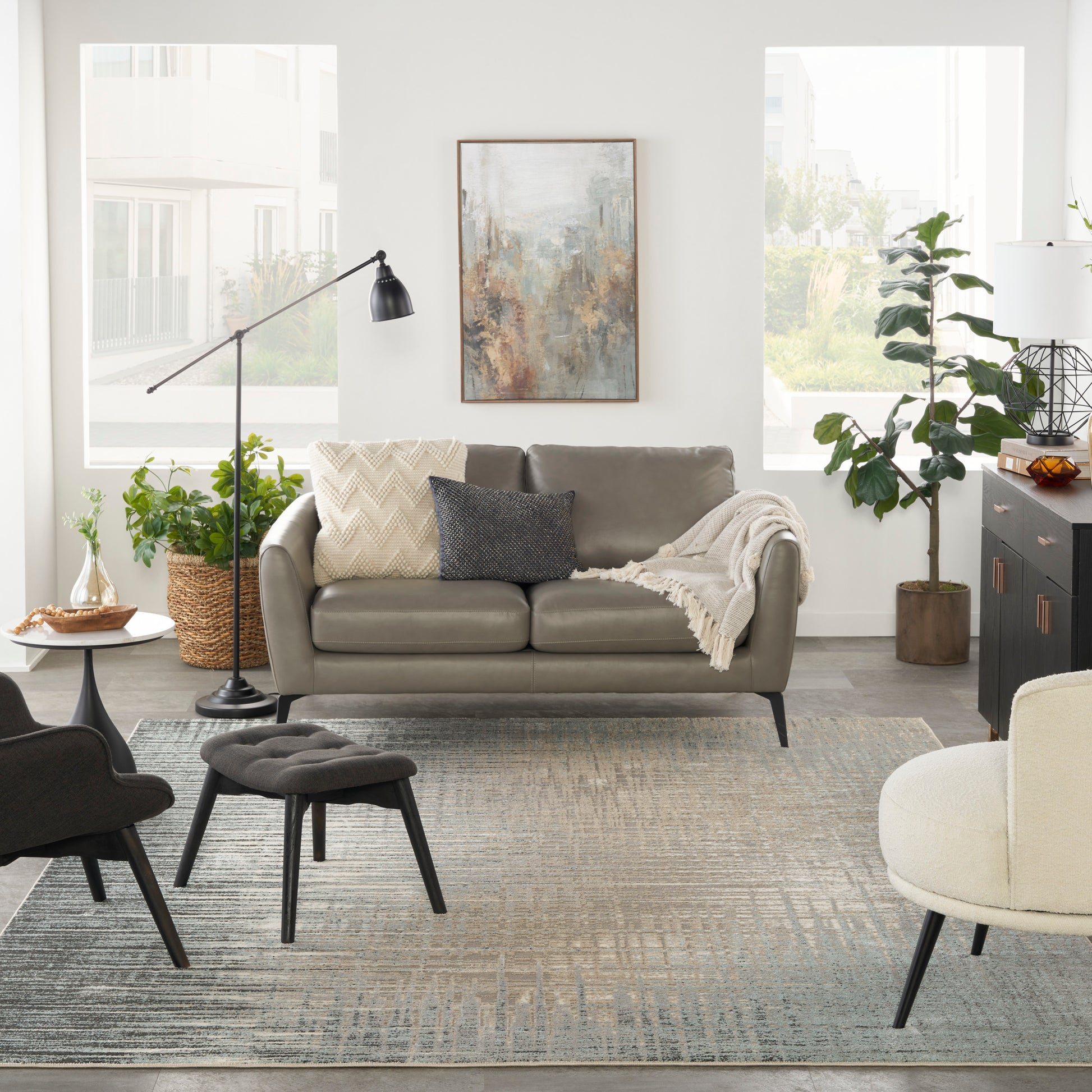 Nourison Home Marmara  Teal Grey  Contemporary