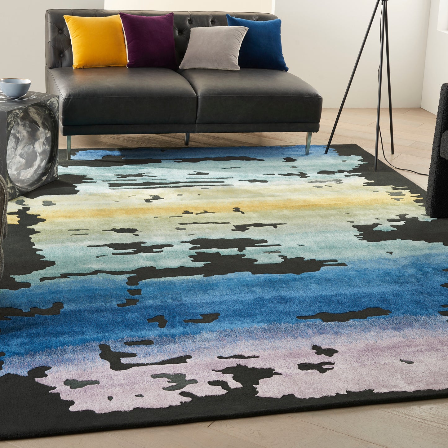 Nourison Home Prismatic  Black Multicolor  Contemporary