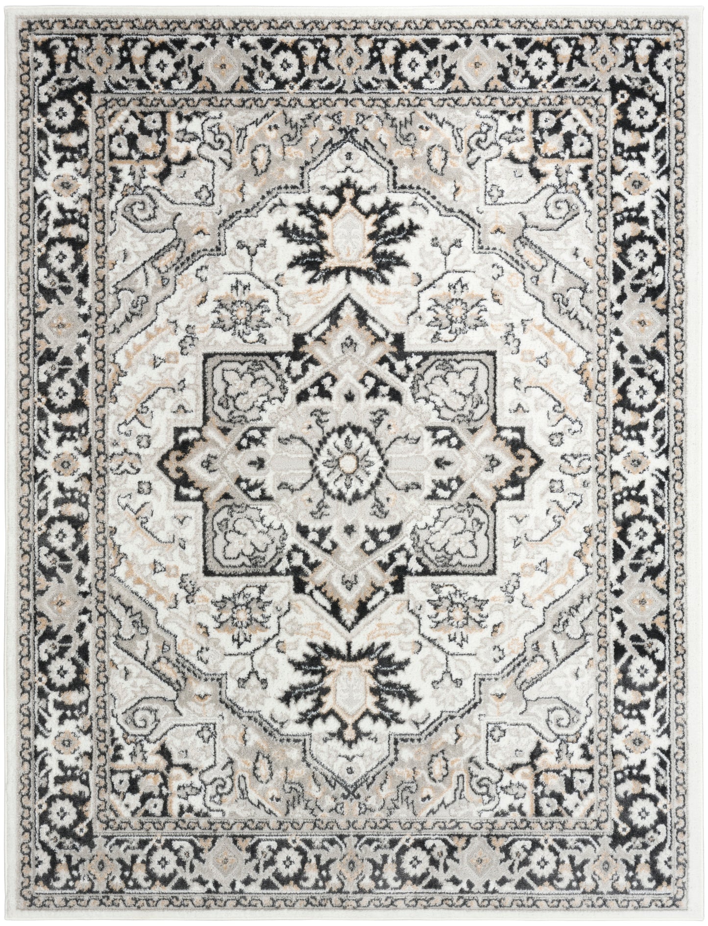 Nourison Home Dekor DEK08 Ivory Charcoal Traditional Machine Woven Rug