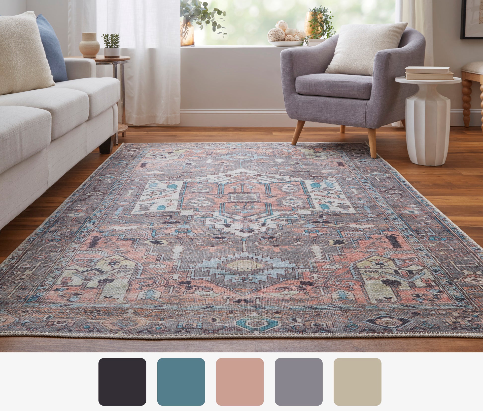 Feizy Percy  Gray Multi Transitional/Bohemian & Eclectic/Casual