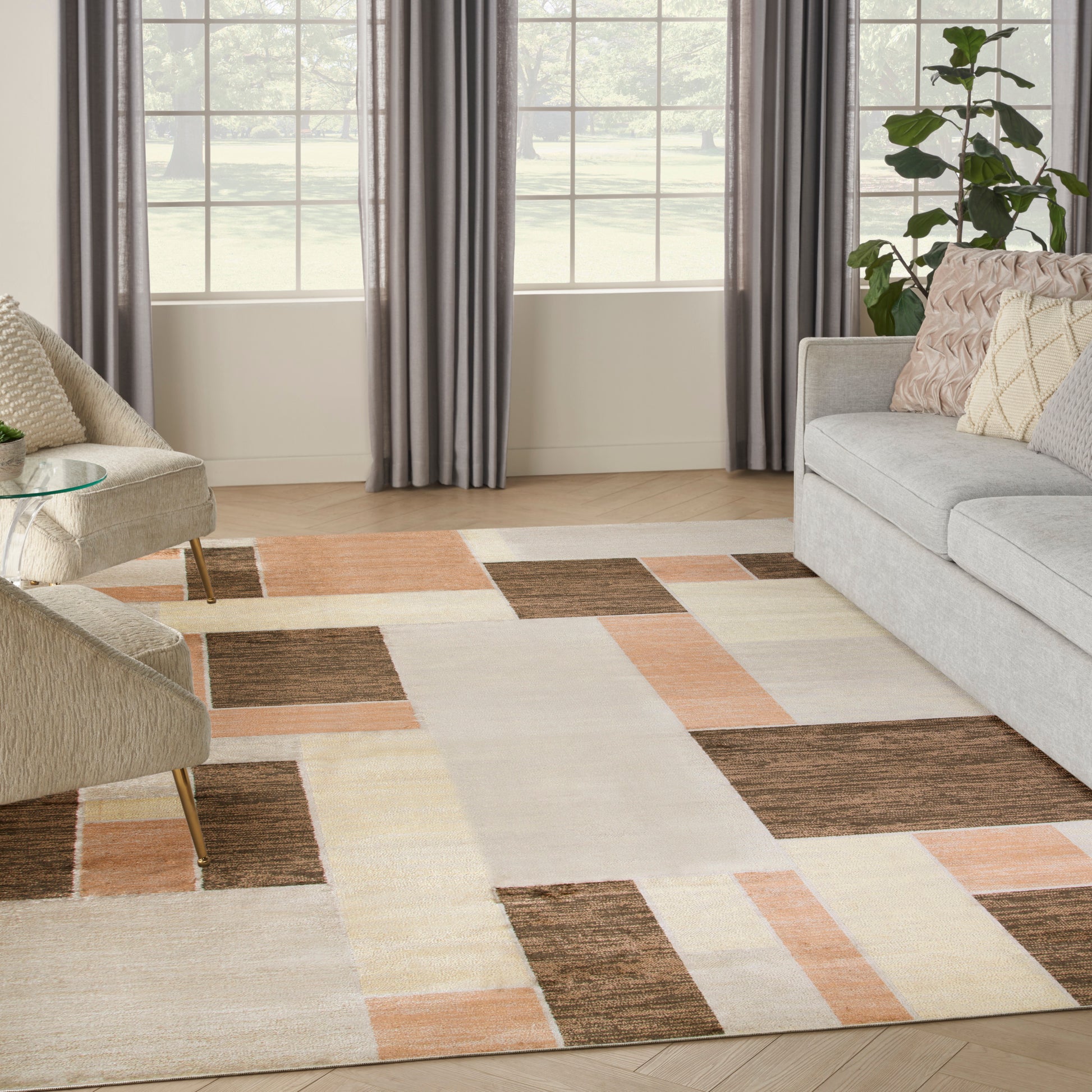 Nourison Home Astra Machine Washable  Beige Multicolor  Contemporary