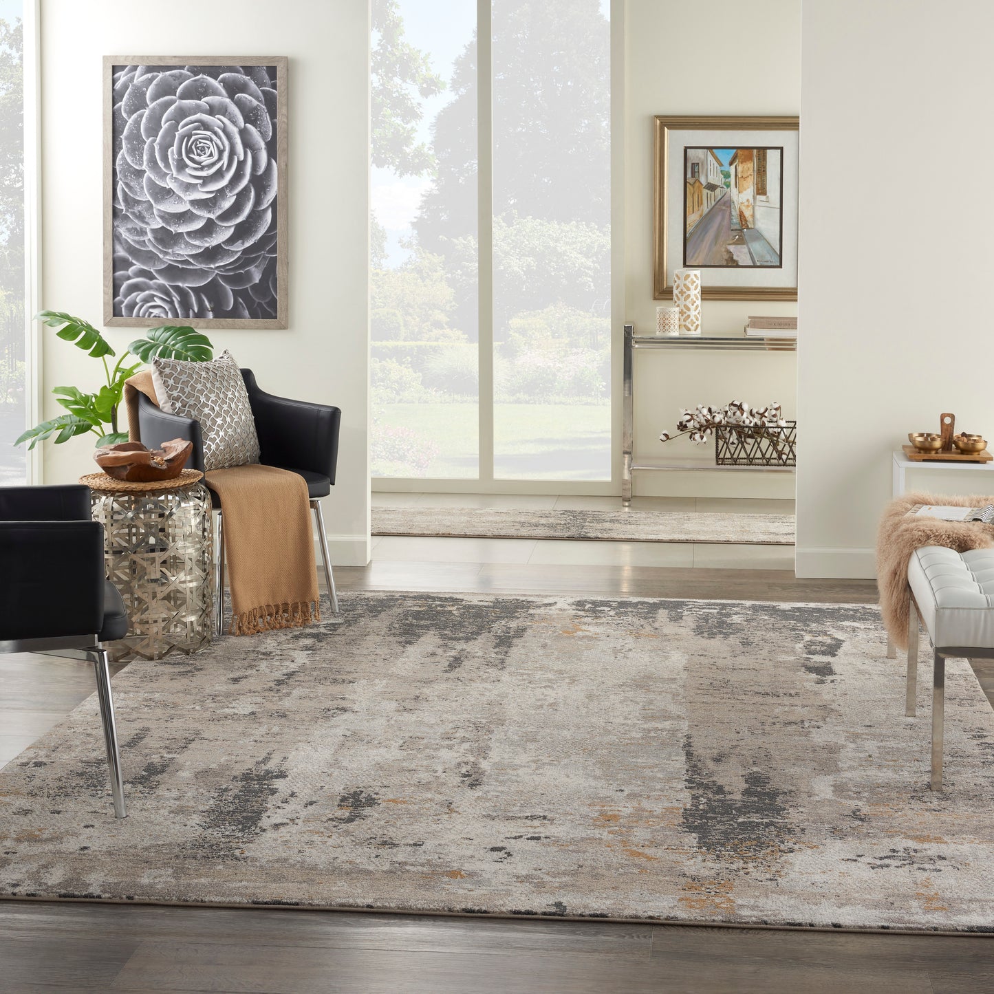 Nourison Home Tangra  Cream Grey  Contemporary