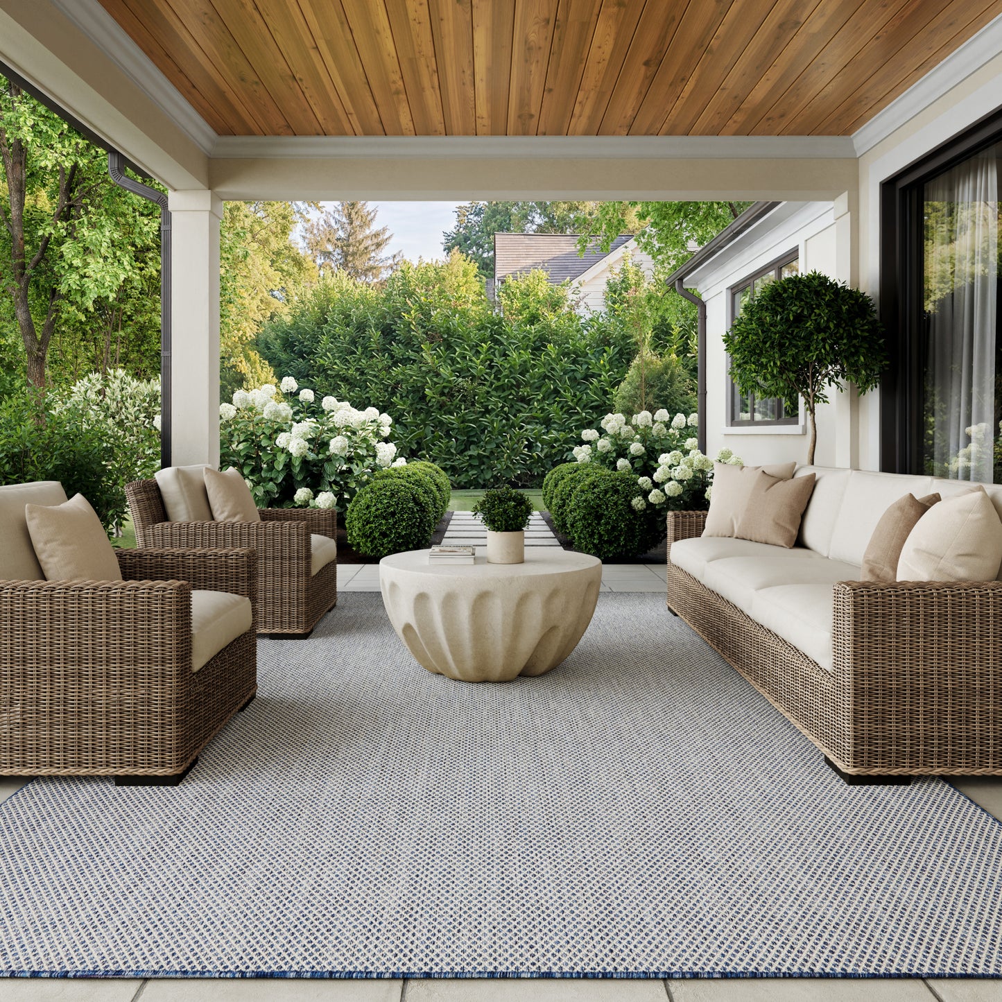 Nourison Home Courtyard  Ivory Blue  Contemporary