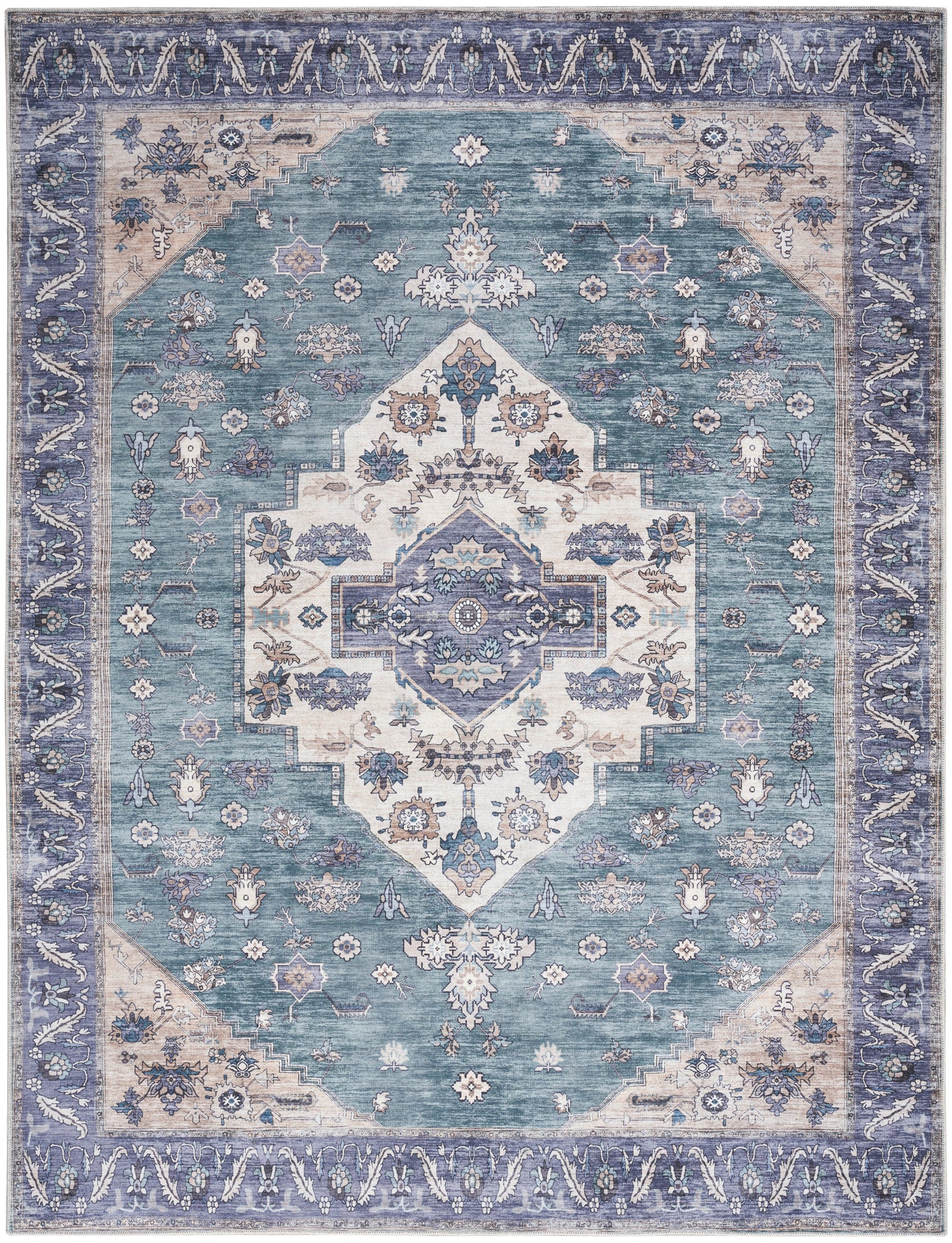 Nourison Home Grand Washables  Teal Blue  Traditional