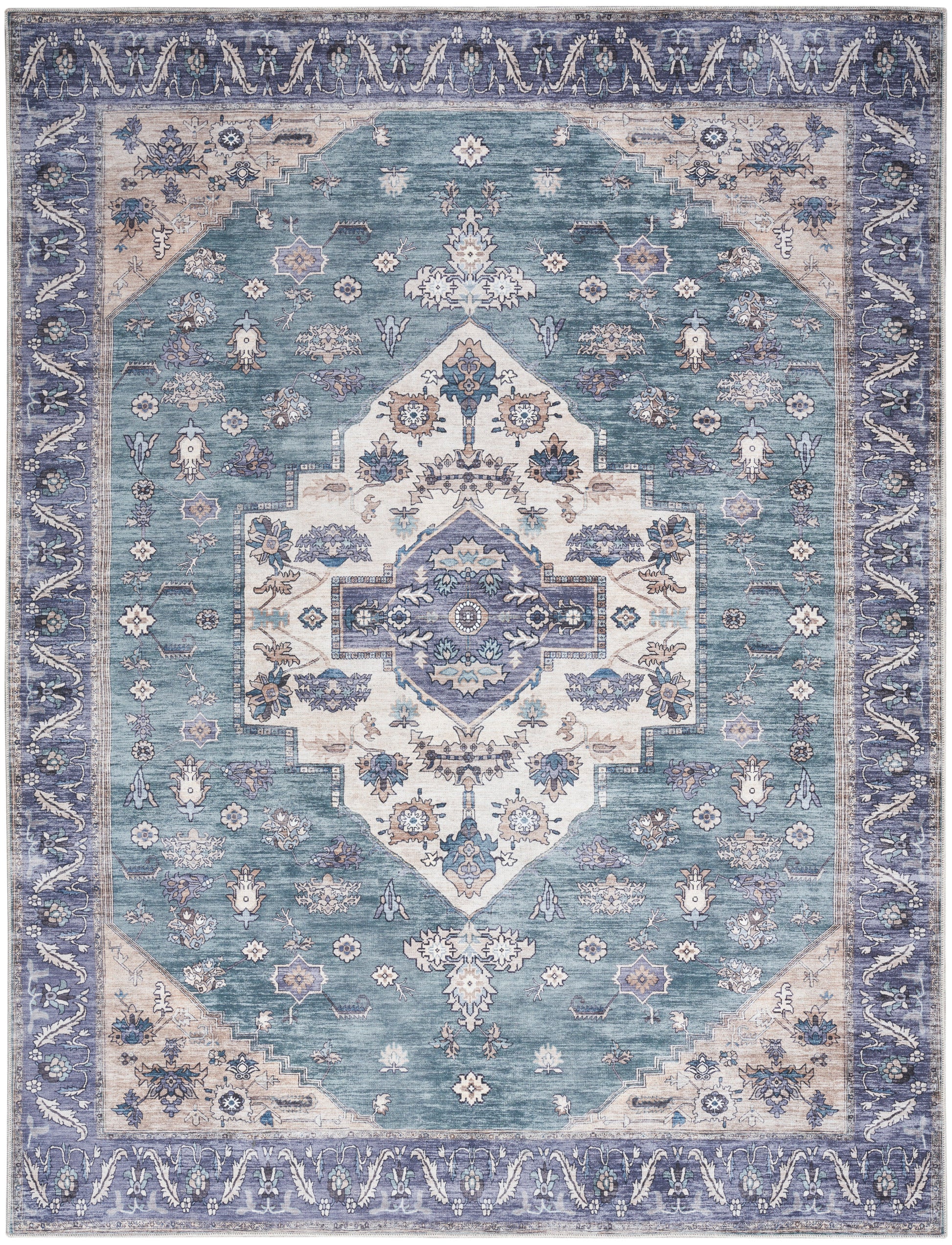 Nourison Home Grand Washables  Teal Blue  Traditional