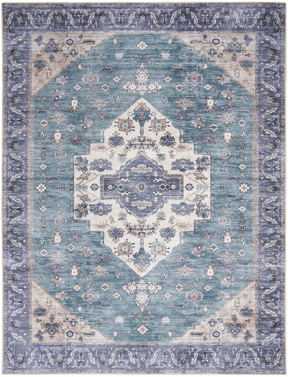 Nourison Home Grand Washables  Teal Blue  Traditional