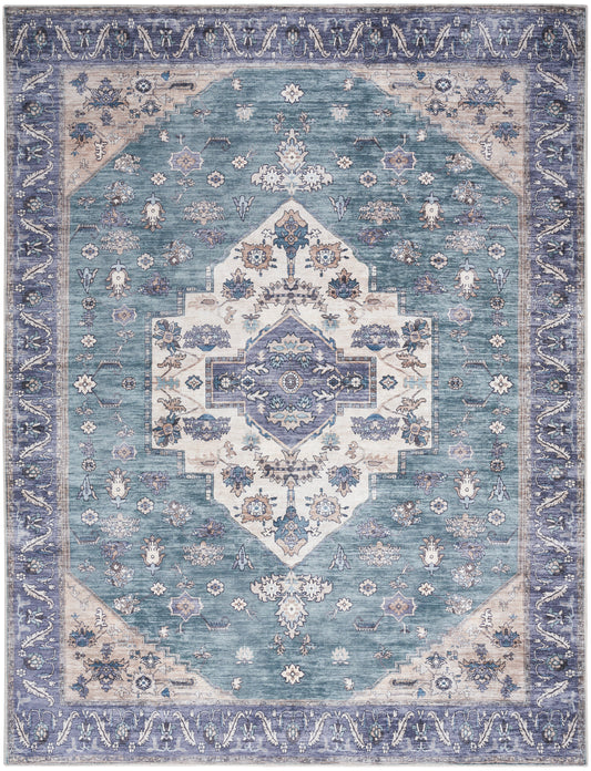 Nourison Home Grand Washables  Teal Blue  Traditional