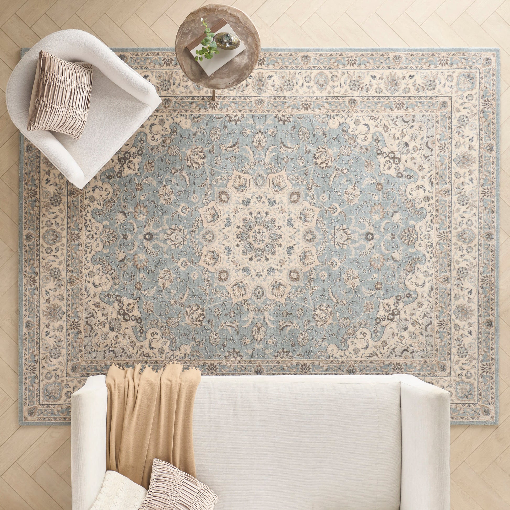 Nourison Home Living Treasures  Aqua Ivory  Traditional