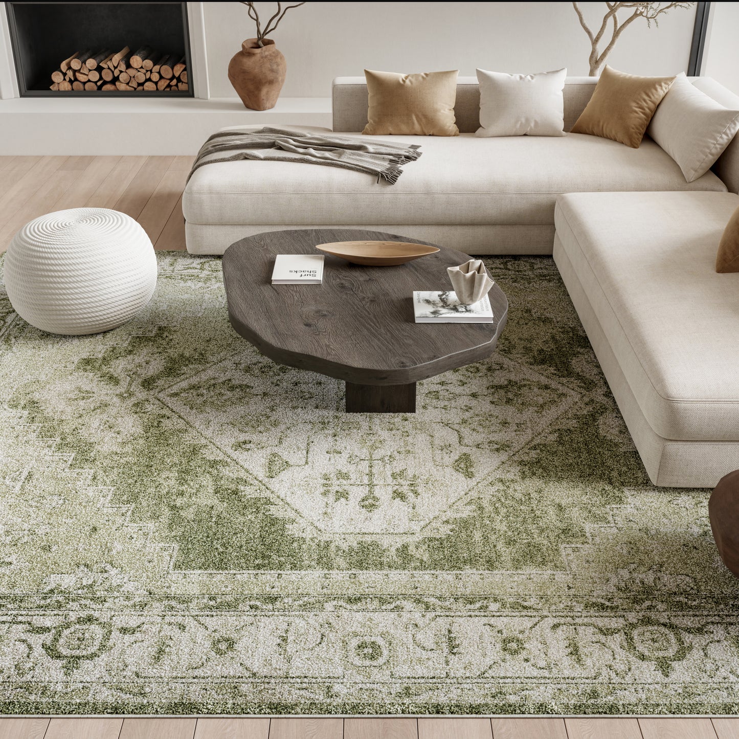 Nourison Home Astra Machine Washable  Ivory Green  Traditional