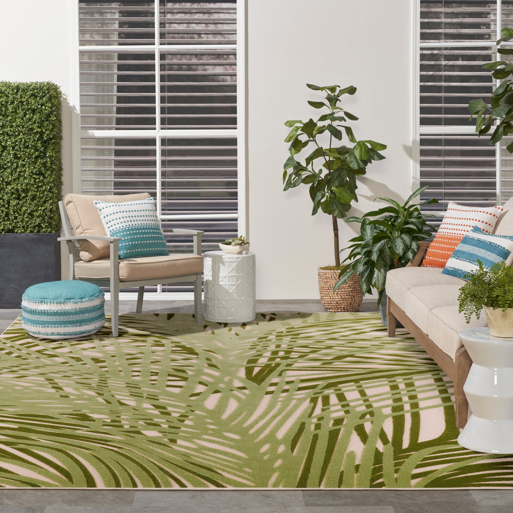 Nourison Home Aloha  Ivory Green  Contemporary