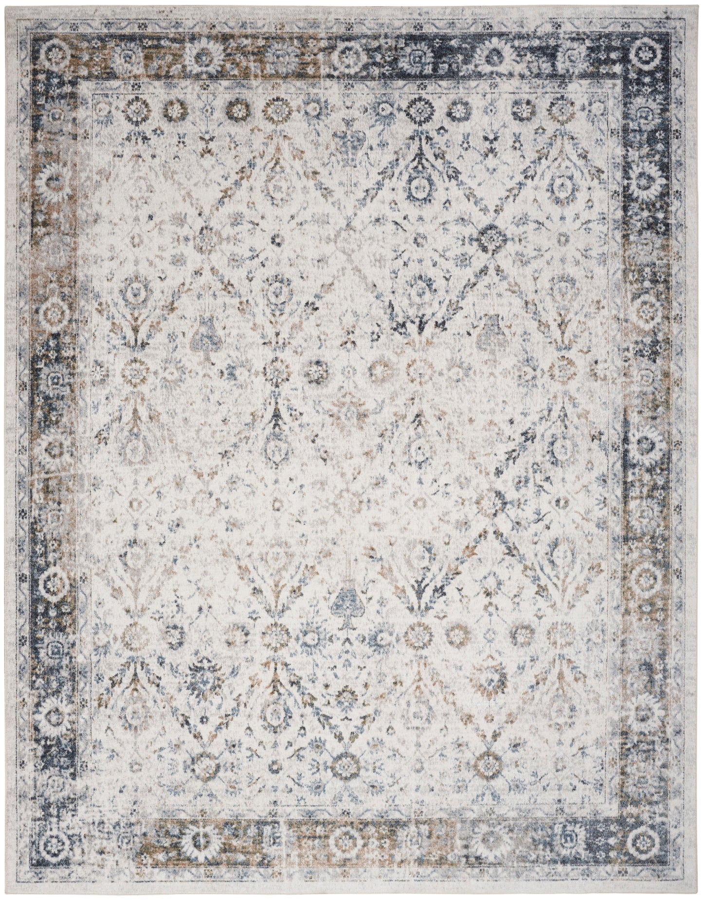 Nourison Home Astra Machine Washable ASW16 Ivory Blue Traditional Power-loomed Rug
