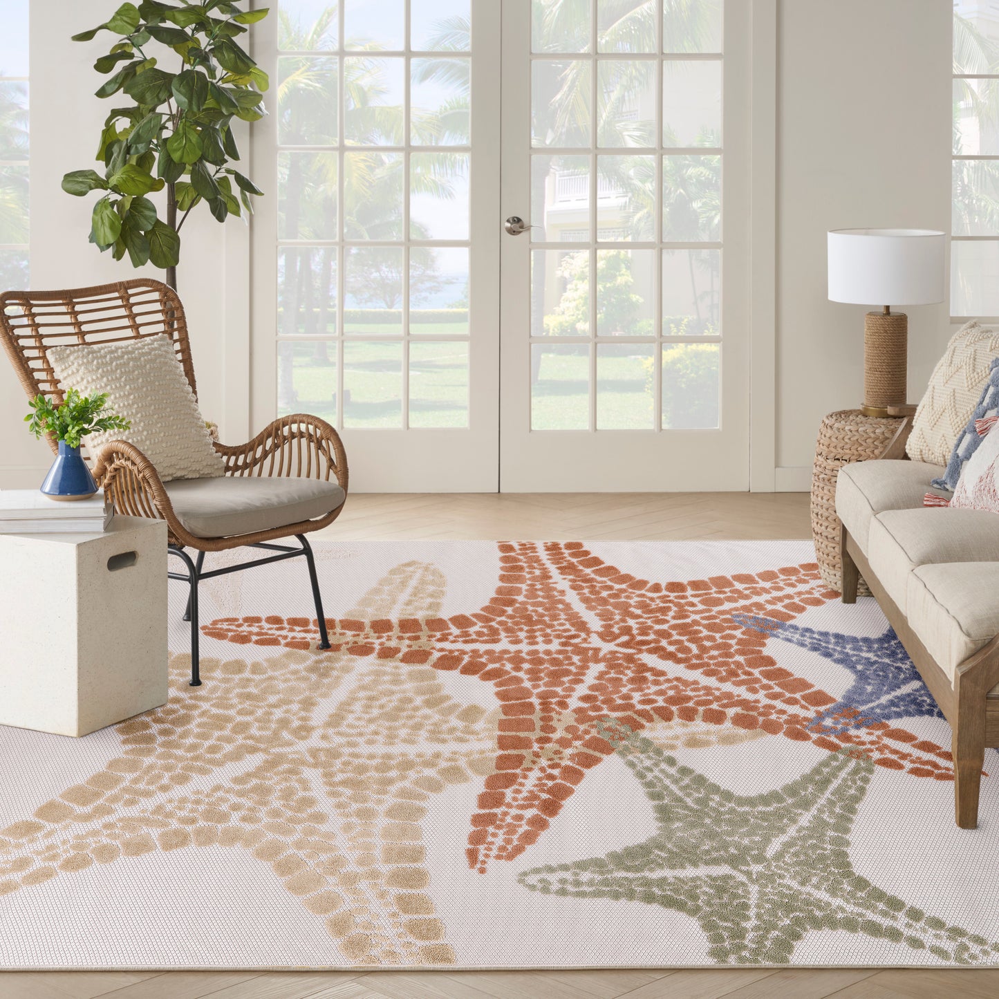 Nourison Home Aloha  Ivory Multicolor  Contemporary