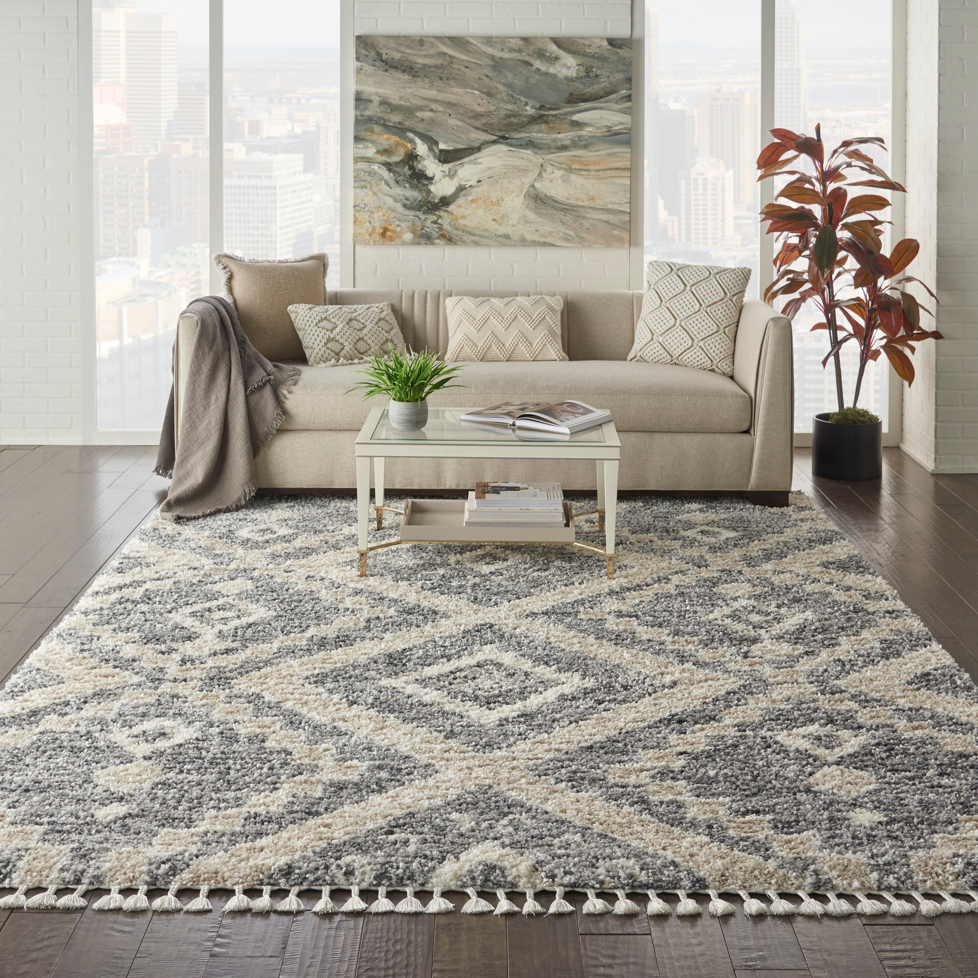 Nourison Home Oslo Shag  Grey Ivory  Contemporary