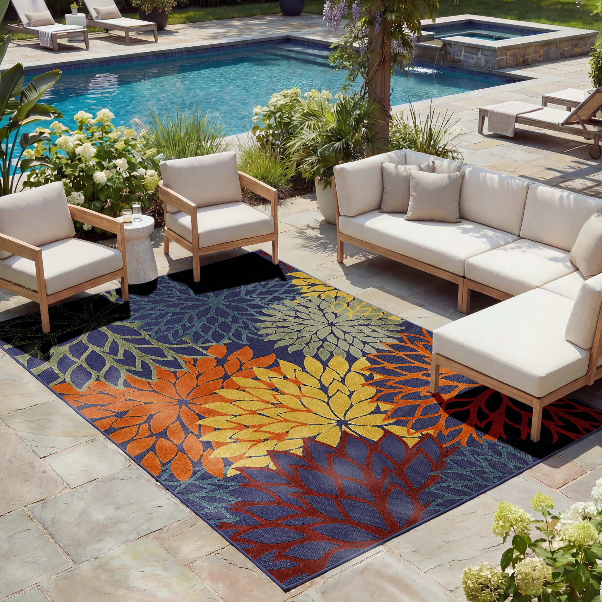 Nourison Home Aloha  Navy Multicolor  Contemporary