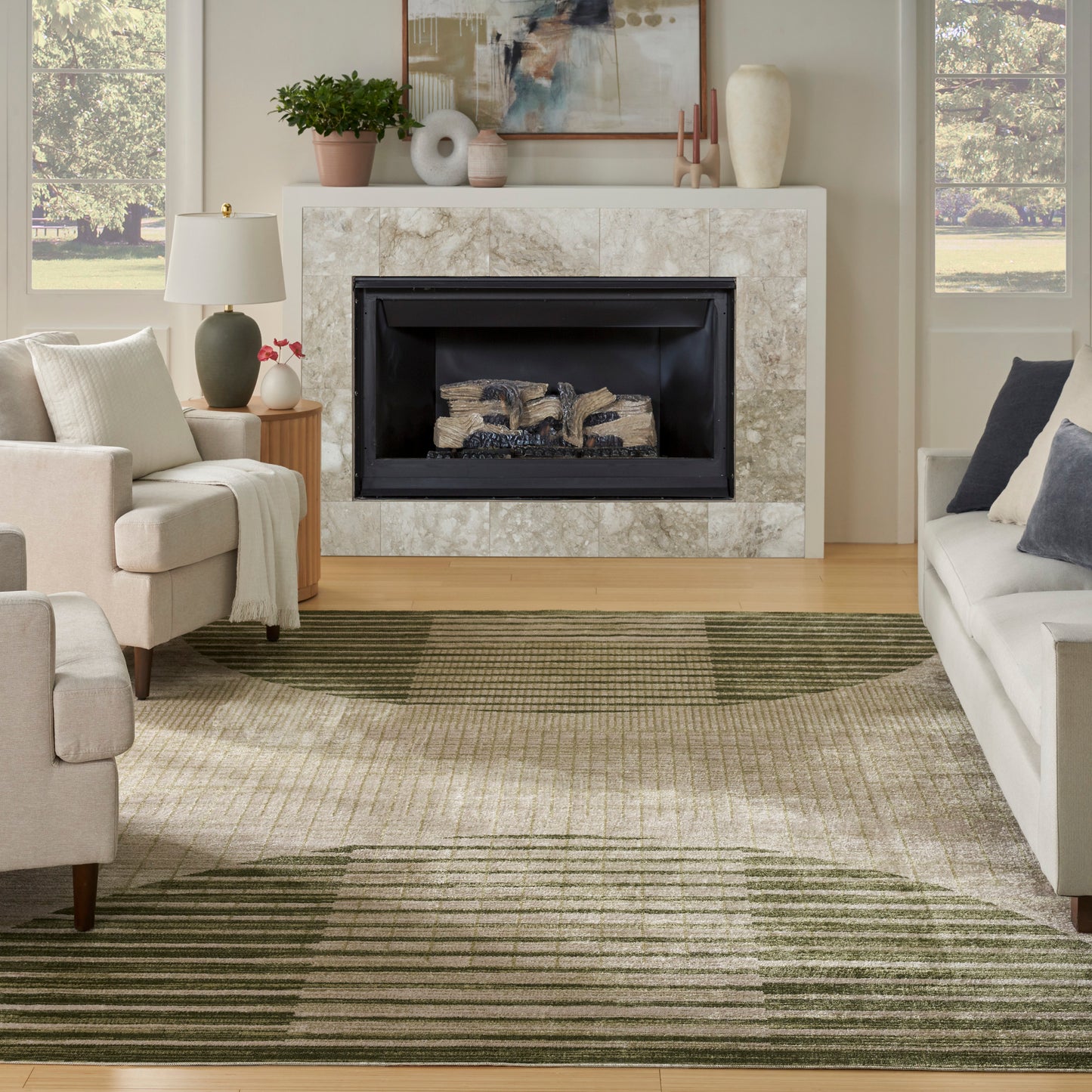 Nourison Home Astra Machine Washable  Ivory Olive  Contemporary
