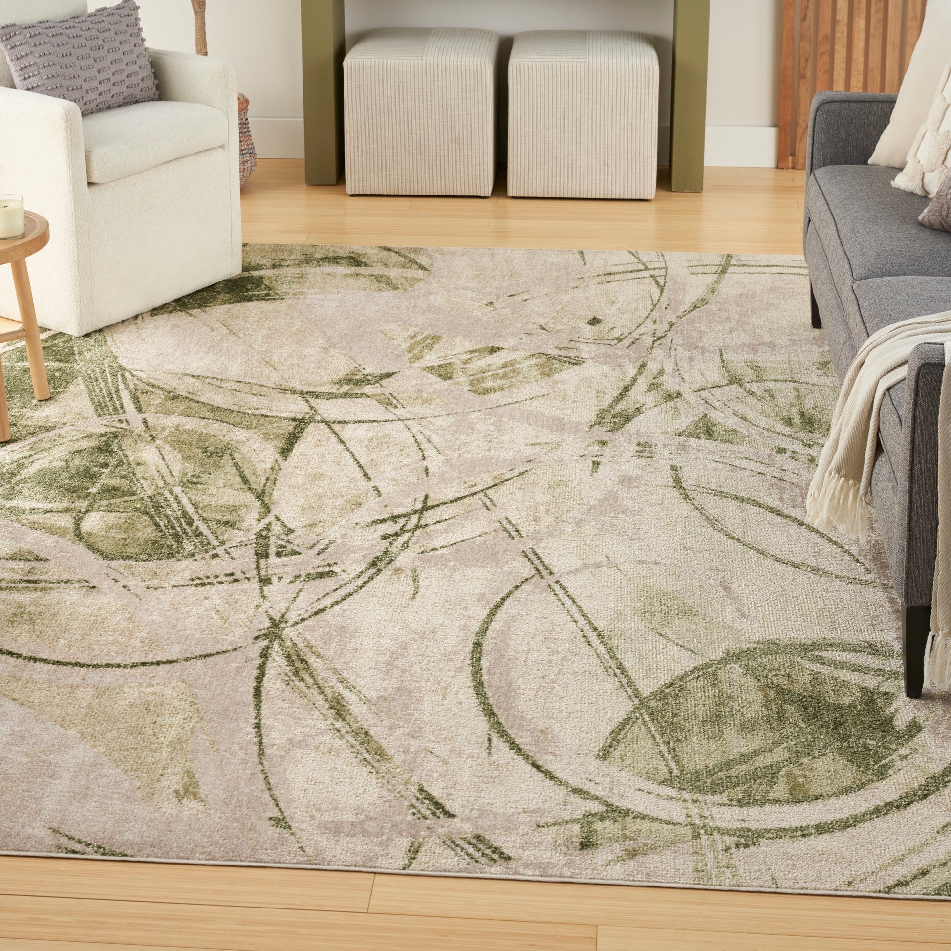 Nourison Home Astra Machine Washable  Beige Green  Contemporary
