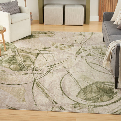 Nourison Home Astra Machine Washable  Beige Green  Contemporary
