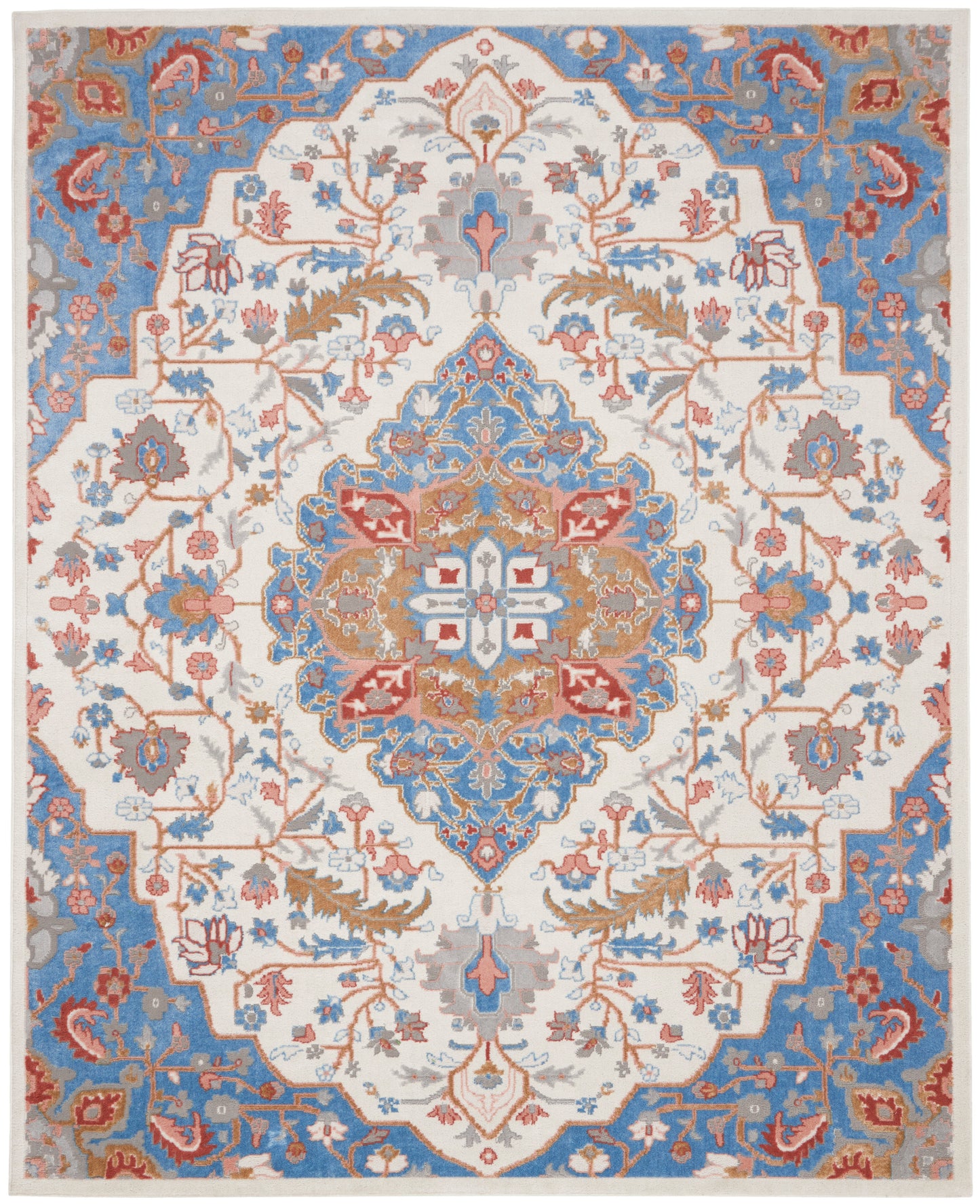 Nourison Home Elation ETN09 Ivory Blue Traditional Power-loomed Rug