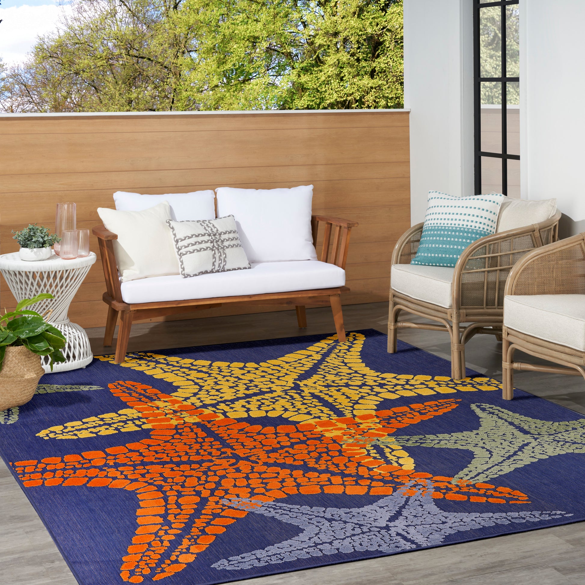 Nourison Home Aloha  Blue Multicolor  Contemporary