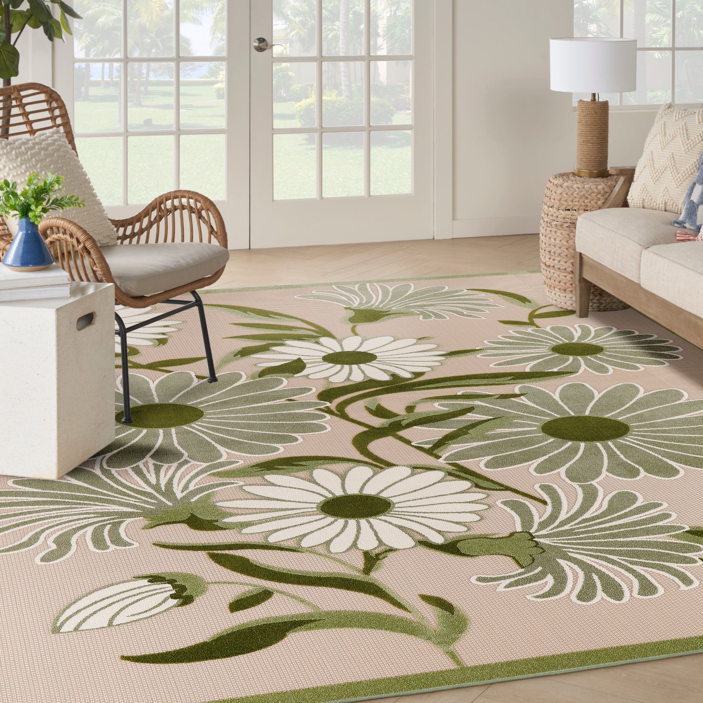 Nourison Home Aloha  Ivory Green  Contemporary