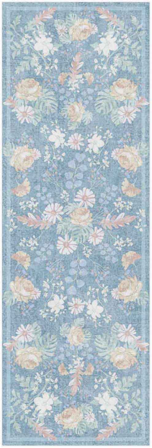 Nourison Home Botanical Washables BOT02 Blue Multicolor Contemporary Machine Woven Rug