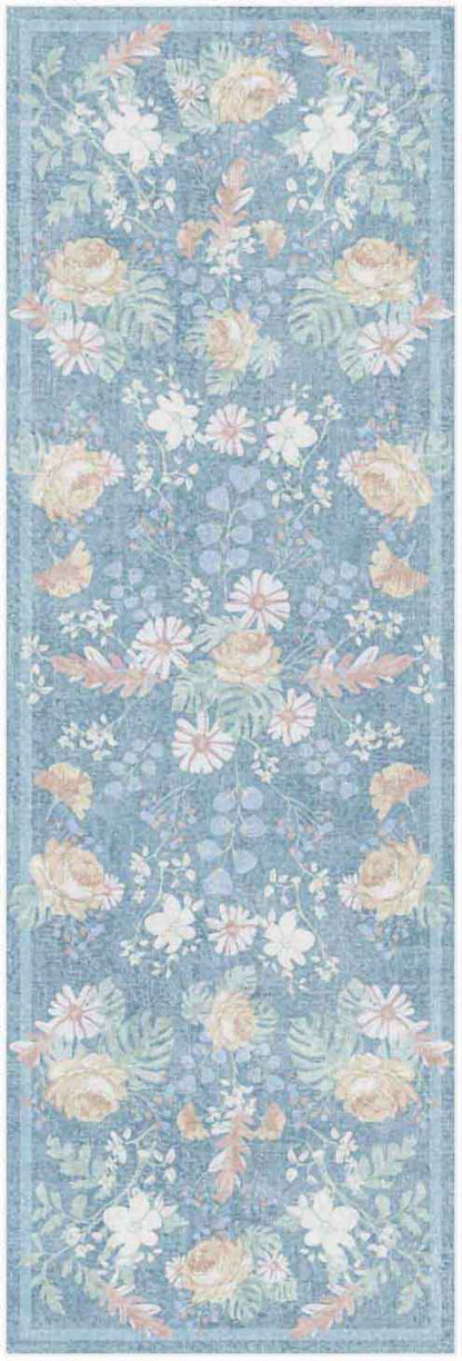 Nourison Home Botanical Washables BOT02 Blue Multicolor Contemporary Machine Woven Rug