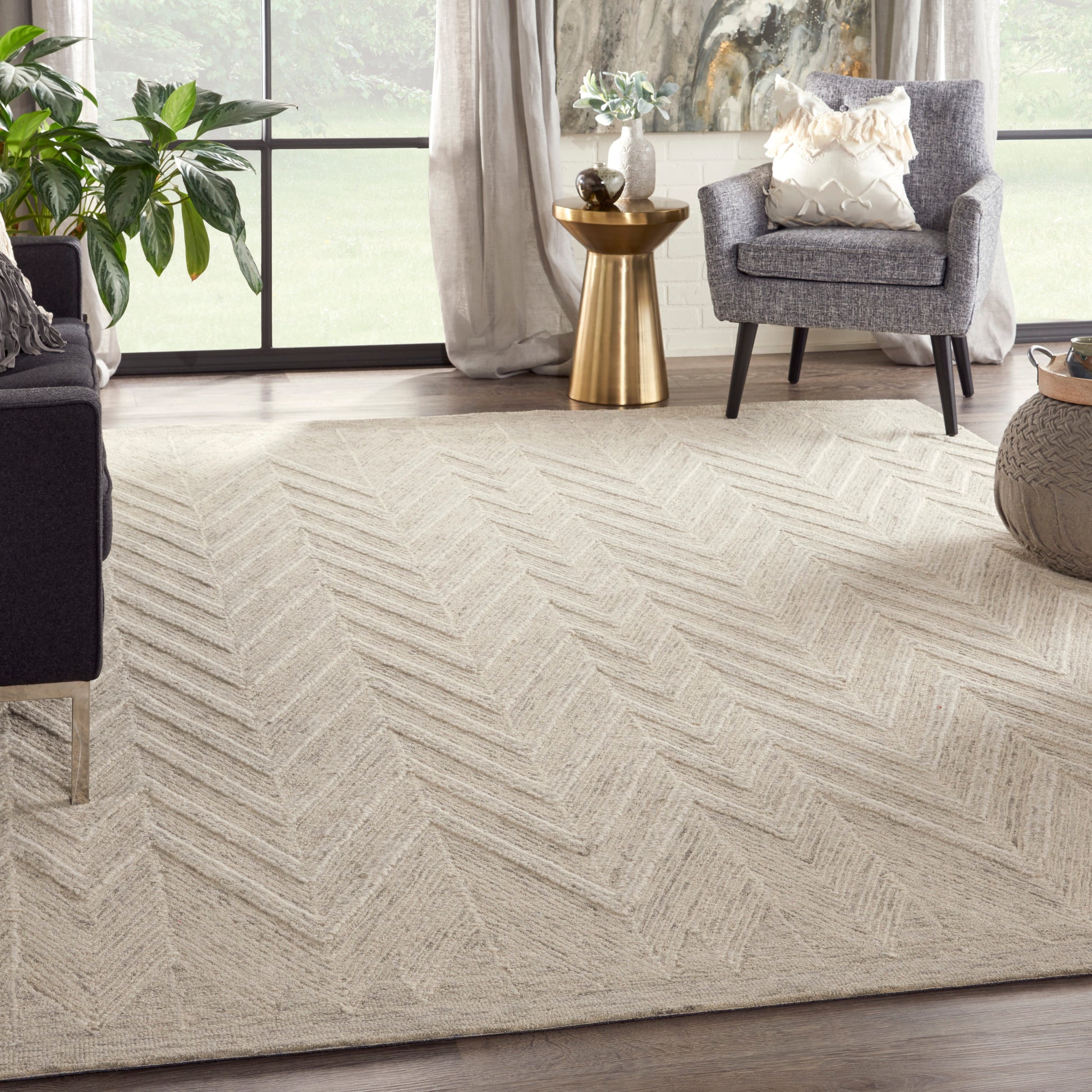 Nourison Home Interlock  Ivory Grey  Contemporary