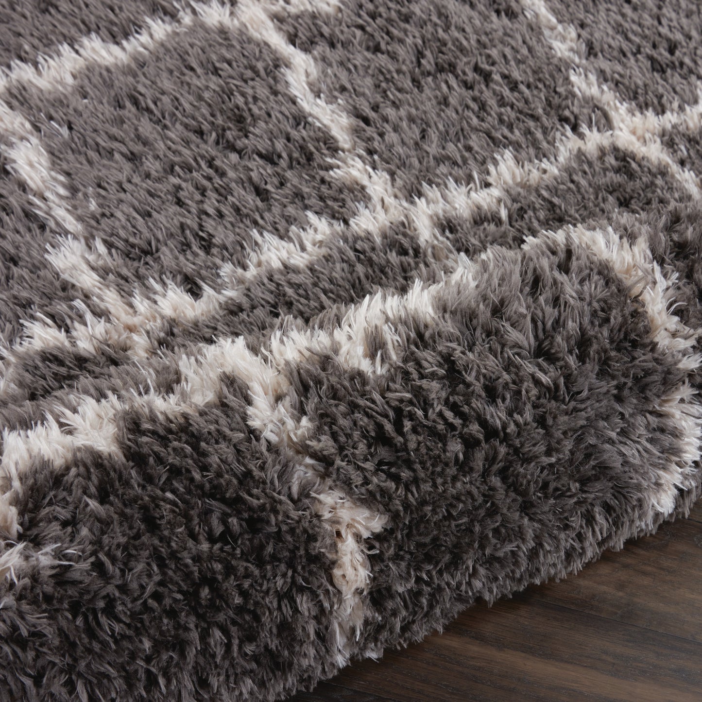 Nourison Home Luxe Shag  Charcoal Beige  Contemporary