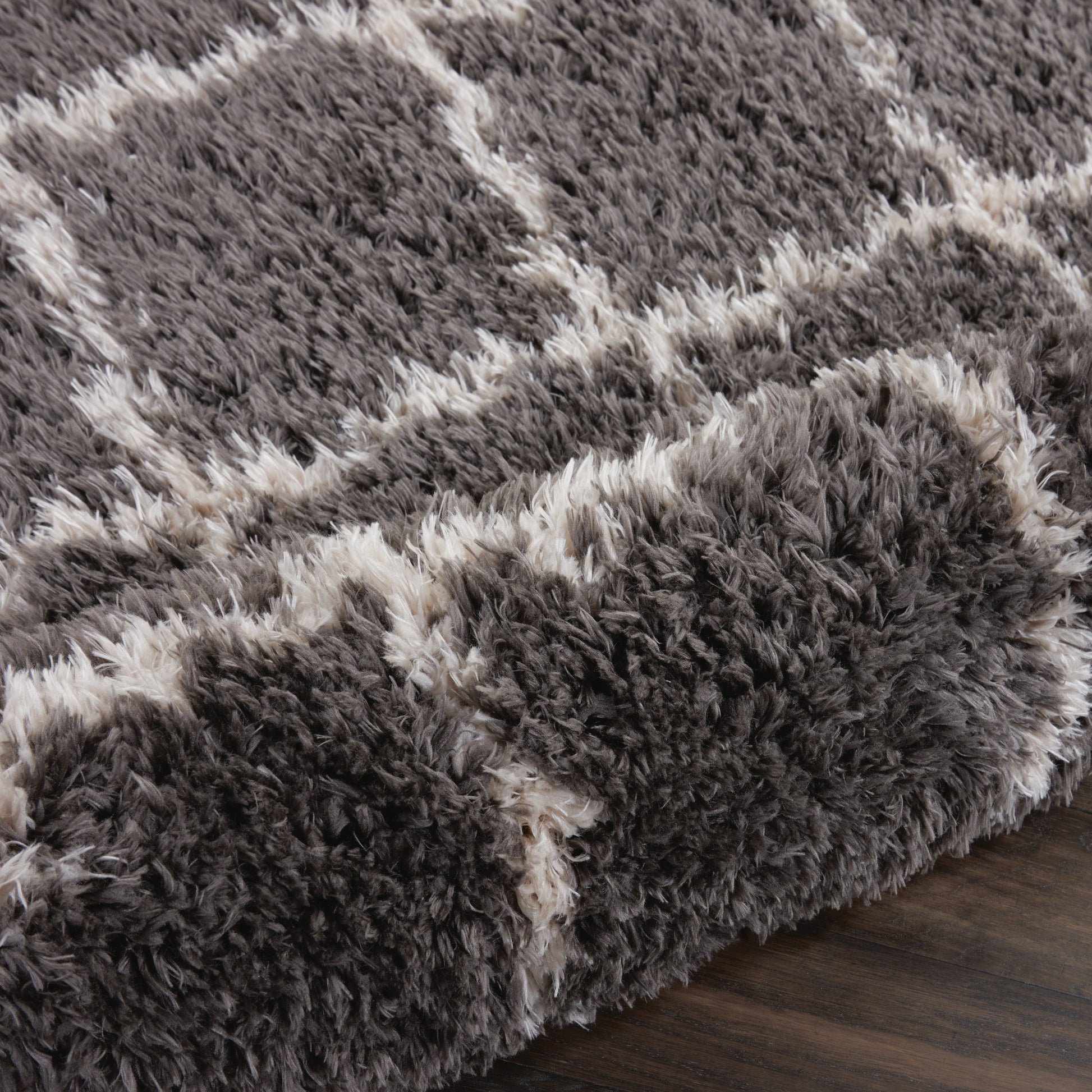 Nourison Home Luxe Shag  Charcoal Beige  Contemporary