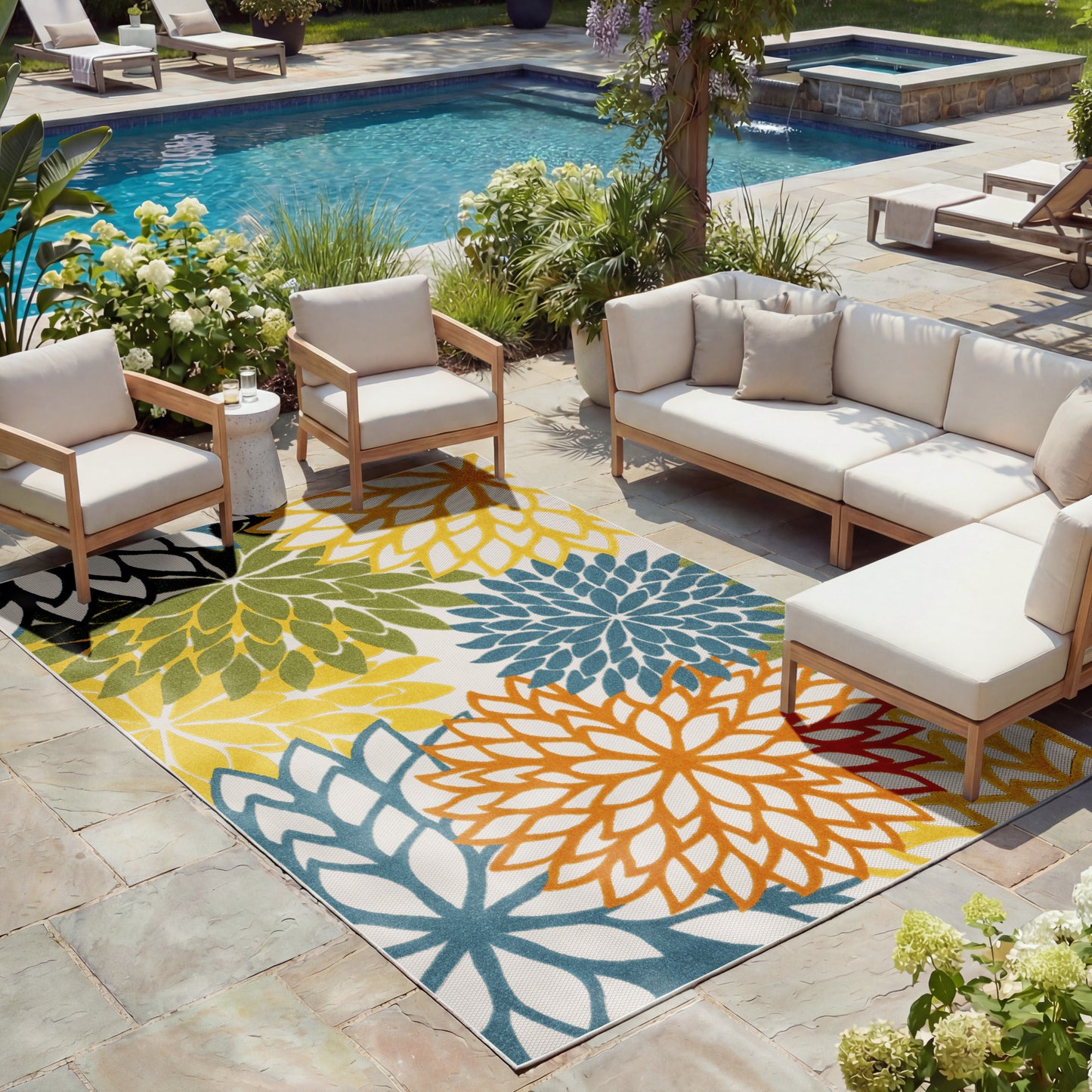 Nourison Home Aloha  Turquoise Multicolor  Contemporary