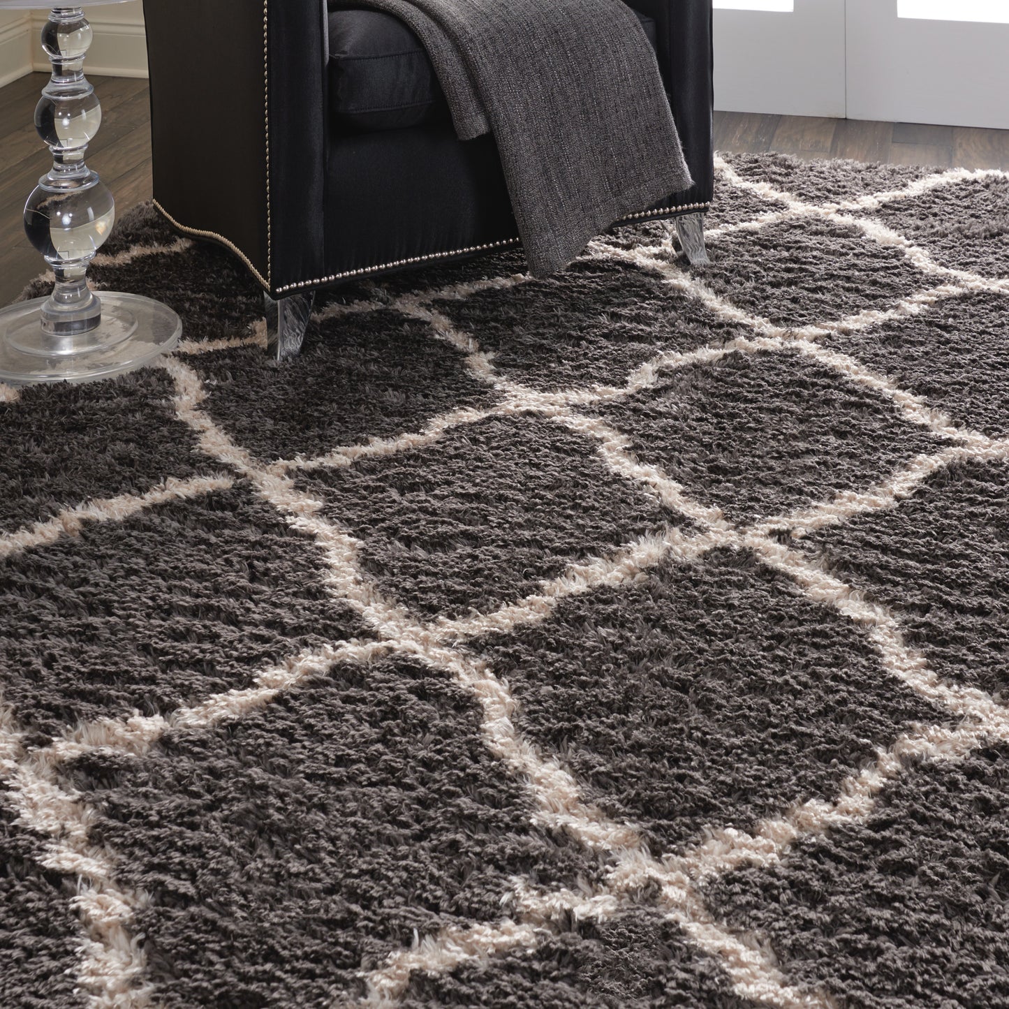 Nourison Home Luxe Shag  Charcoal Beige  Contemporary