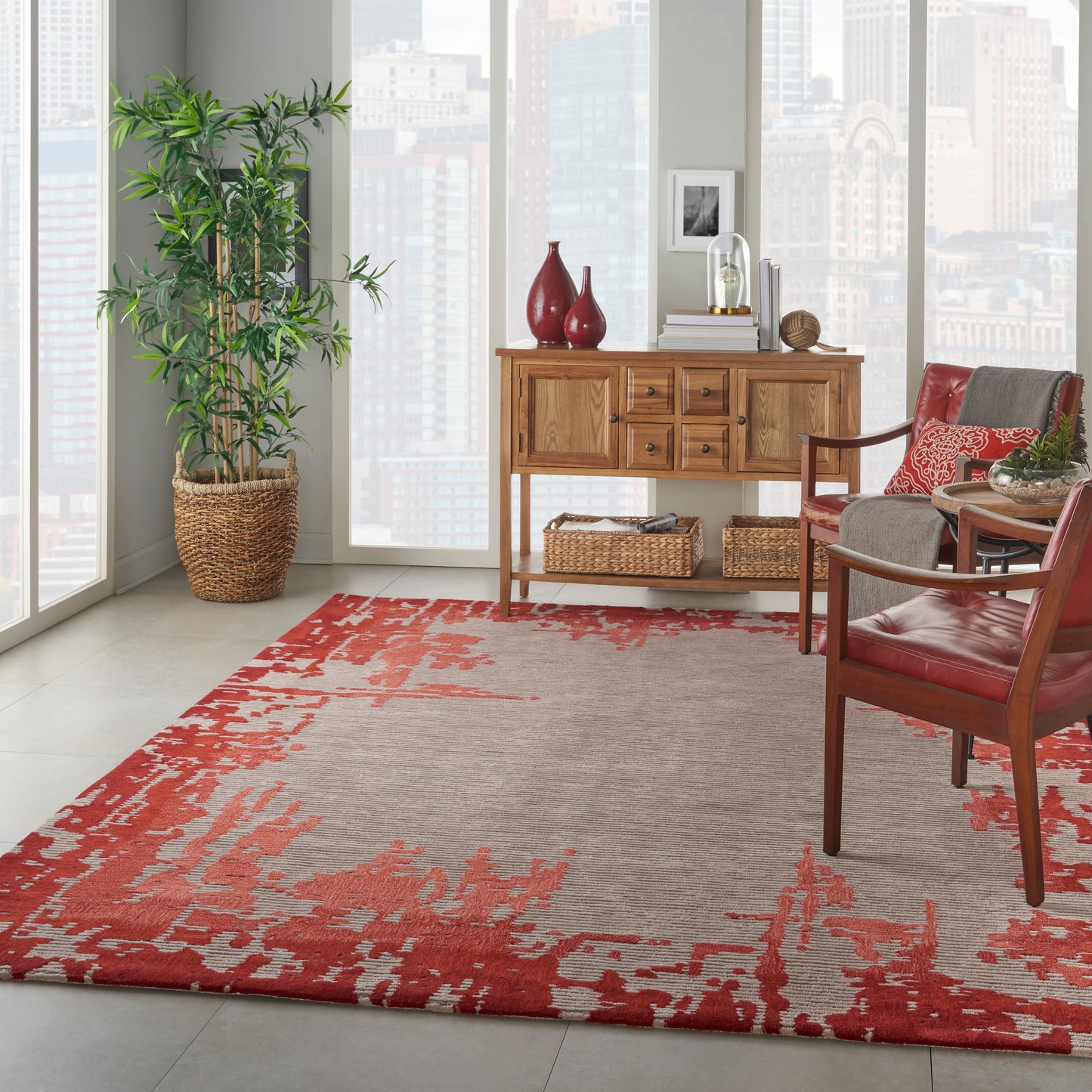 Nourison Home Symmetry  Beige Red  Contemporary
