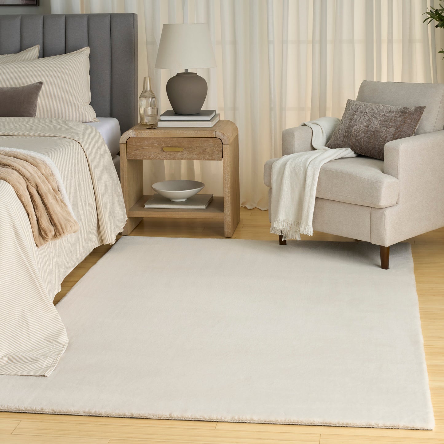 Nourison Home Soft Plush Rabbit Fur  Beige  Contemporary