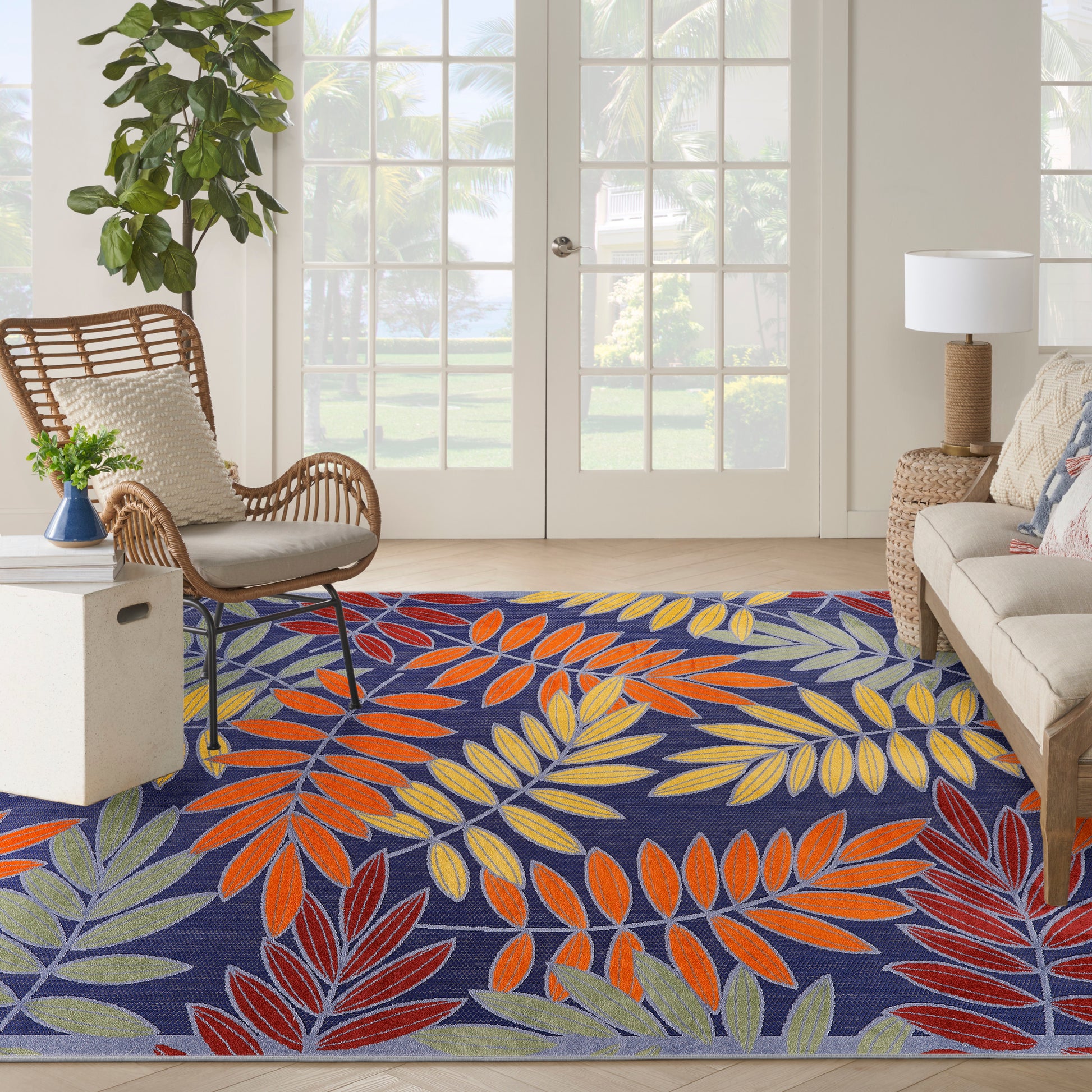 Nourison Home Aloha  Navy Multicolor  Contemporary