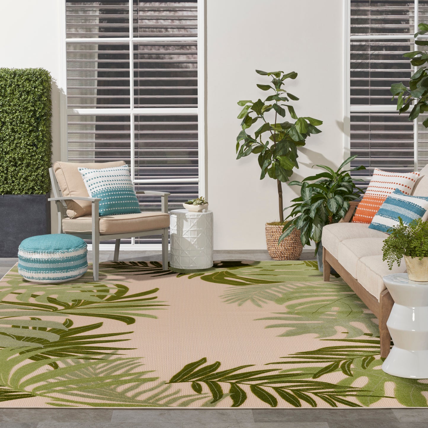 Nourison Home Aloha  Ivory Green  Contemporary
