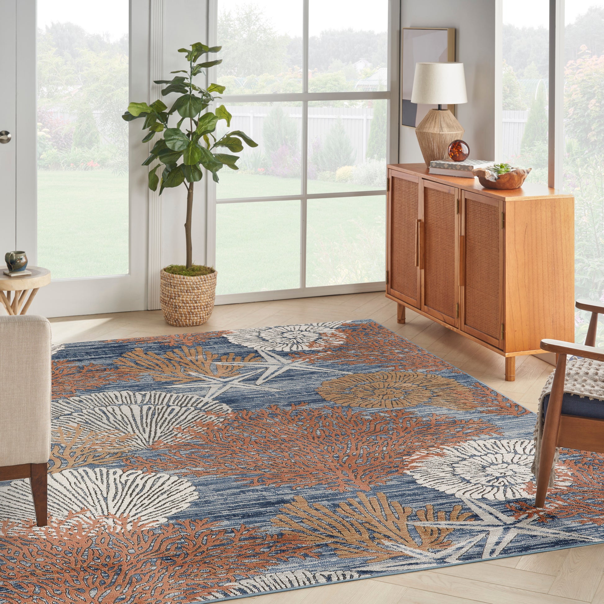 Nourison Home Seaside  Blue Multicolor  Contemporary