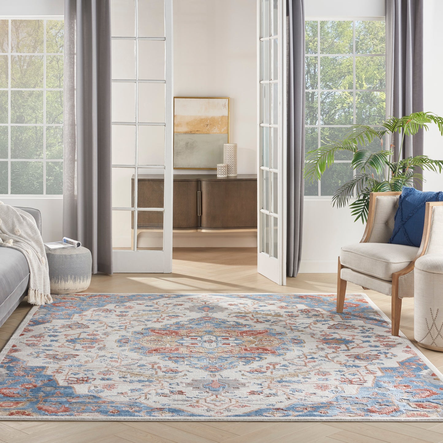 Nourison Home Elation  Ivory Blue  Traditional