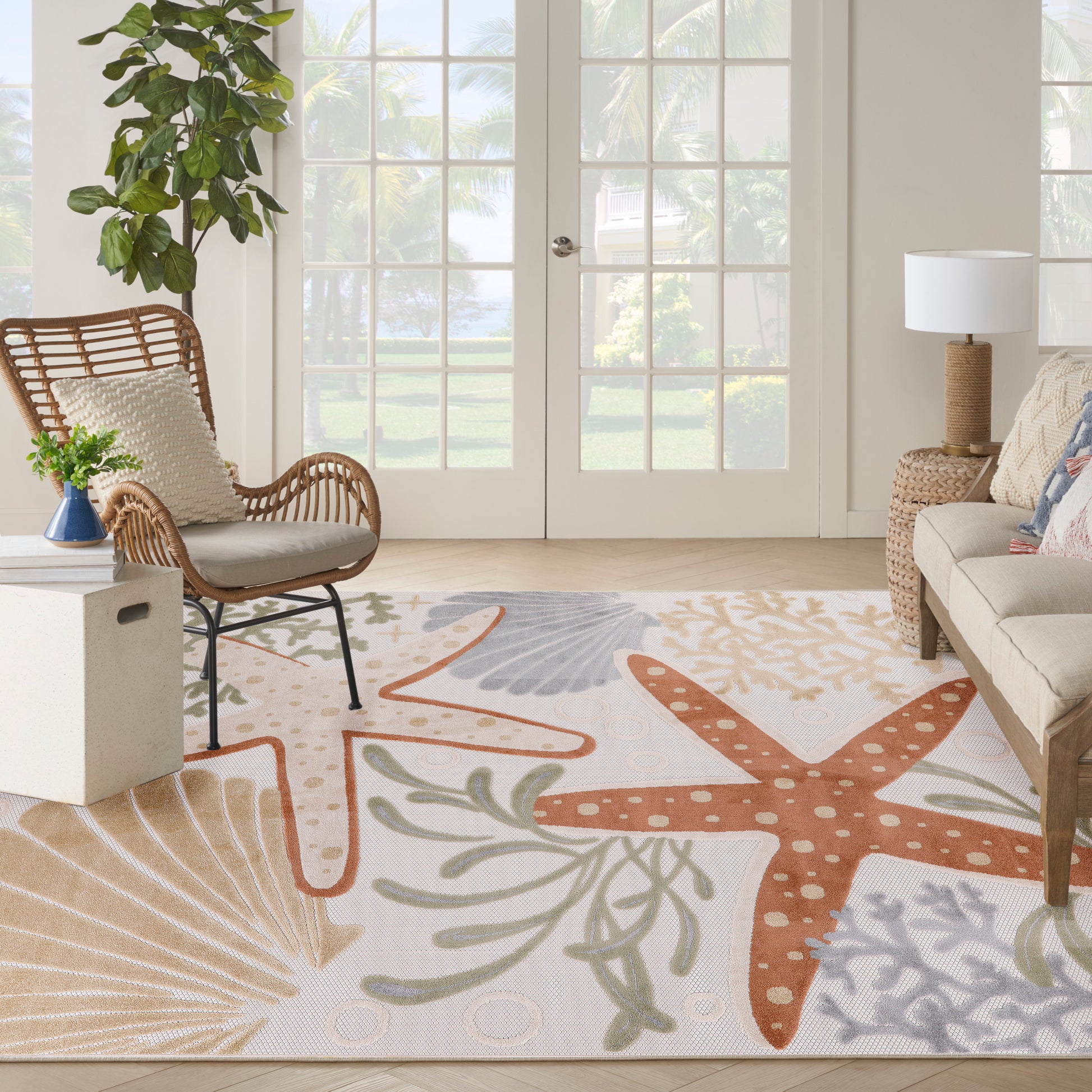 Nourison Home Aloha  Ivory Multicolor  Contemporary