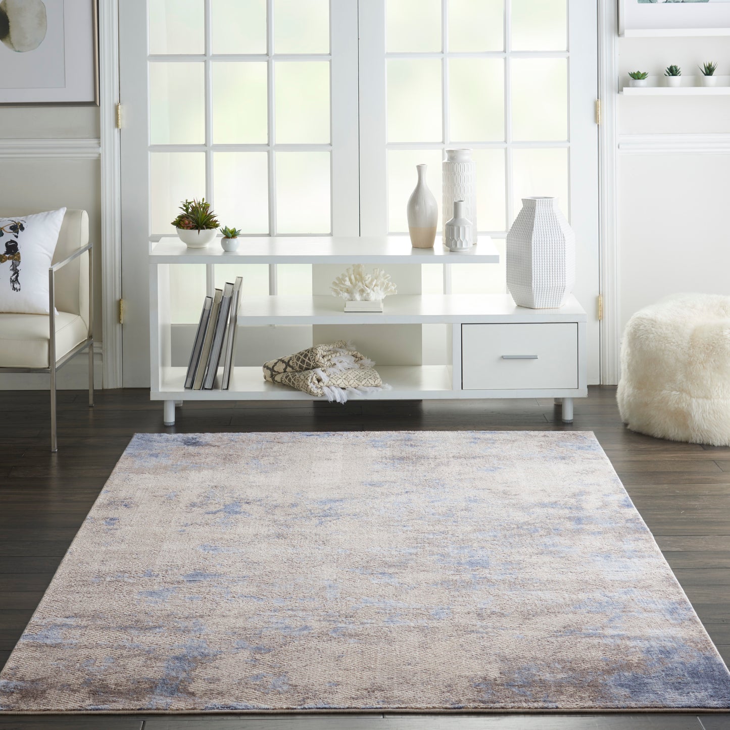 Nourison Home Silky Textures  Blue Ivory Grey  Contemporary