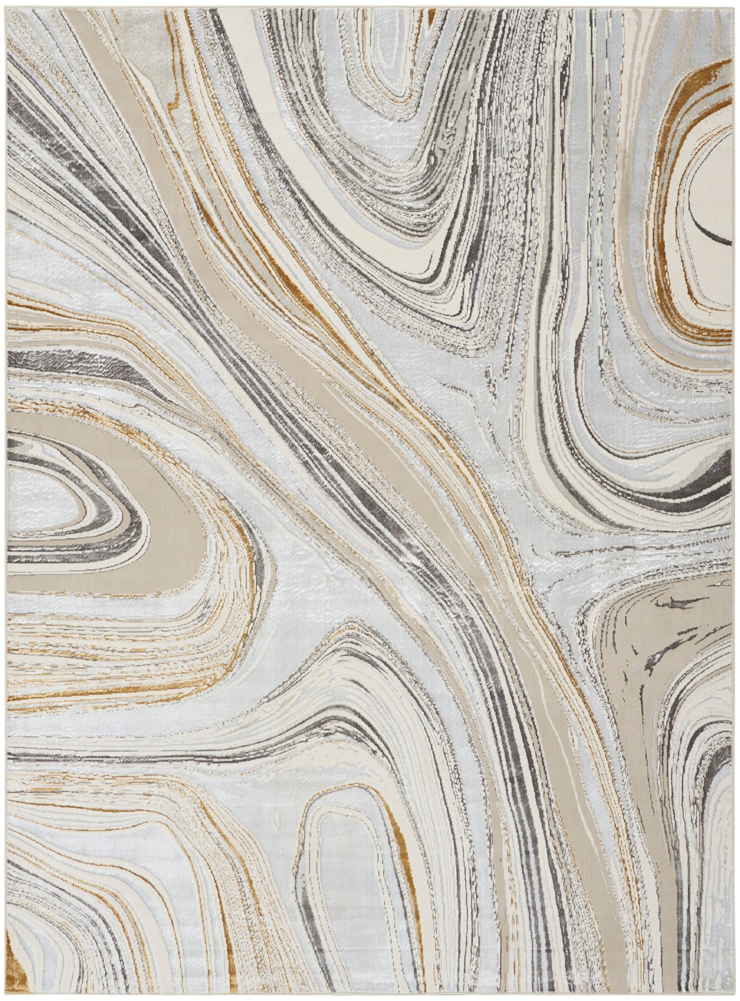 Nourison Home Glitz GLZ21 Grey Gold Contemporary Power-loomed Rug