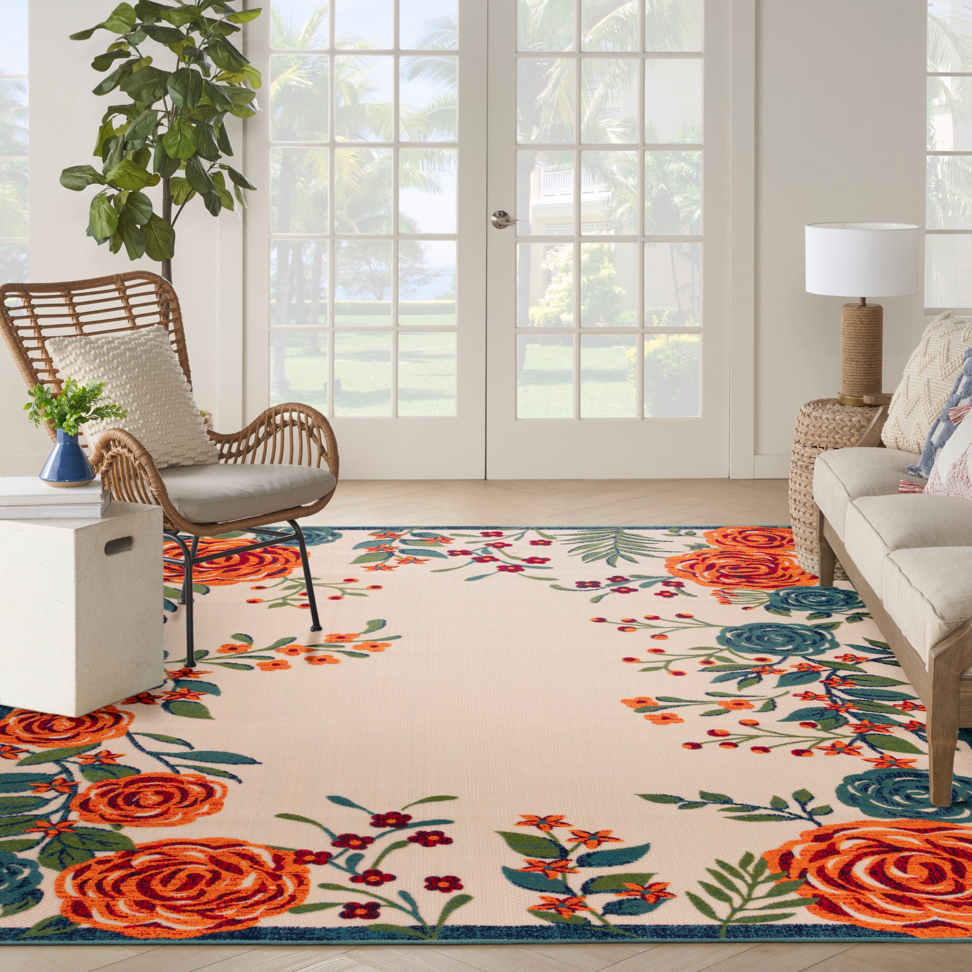 Nourison Home Aloha  Ivory Multicolor  Contemporary