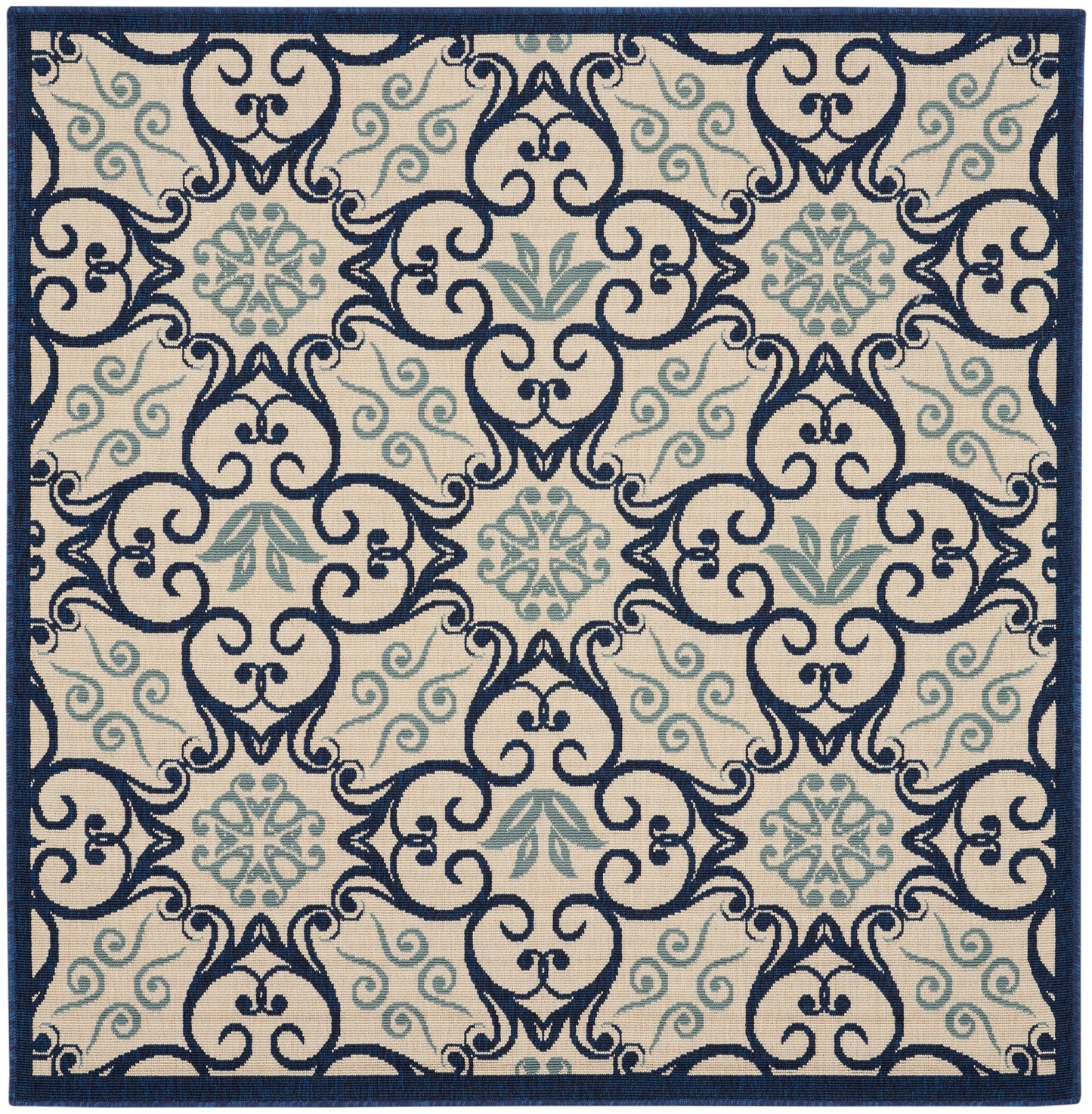 Nourison Home Caribbean CRB02 Ivory Navy Transitional Power-loomed Rug