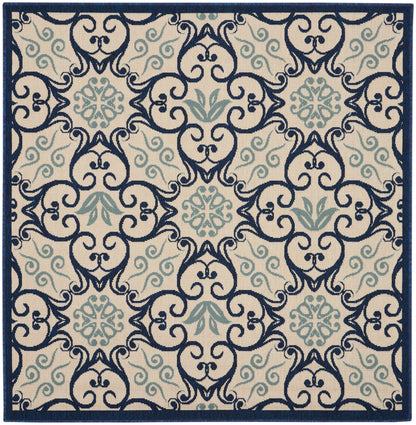 Nourison Home Caribbean CRB02 Ivory Navy Transitional Power-loomed Rug