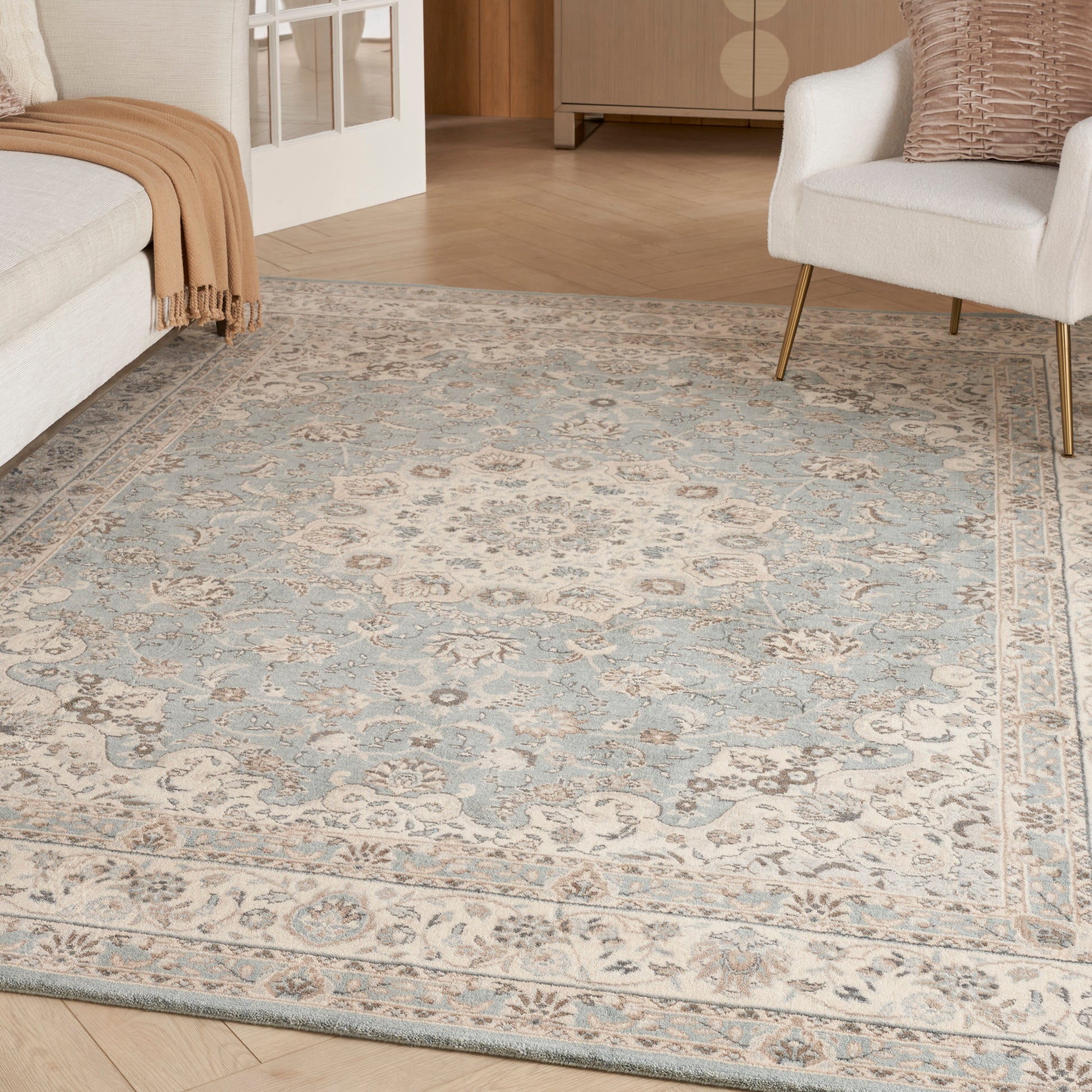 Nourison Home Living Treasures  Aqua Ivory  Traditional