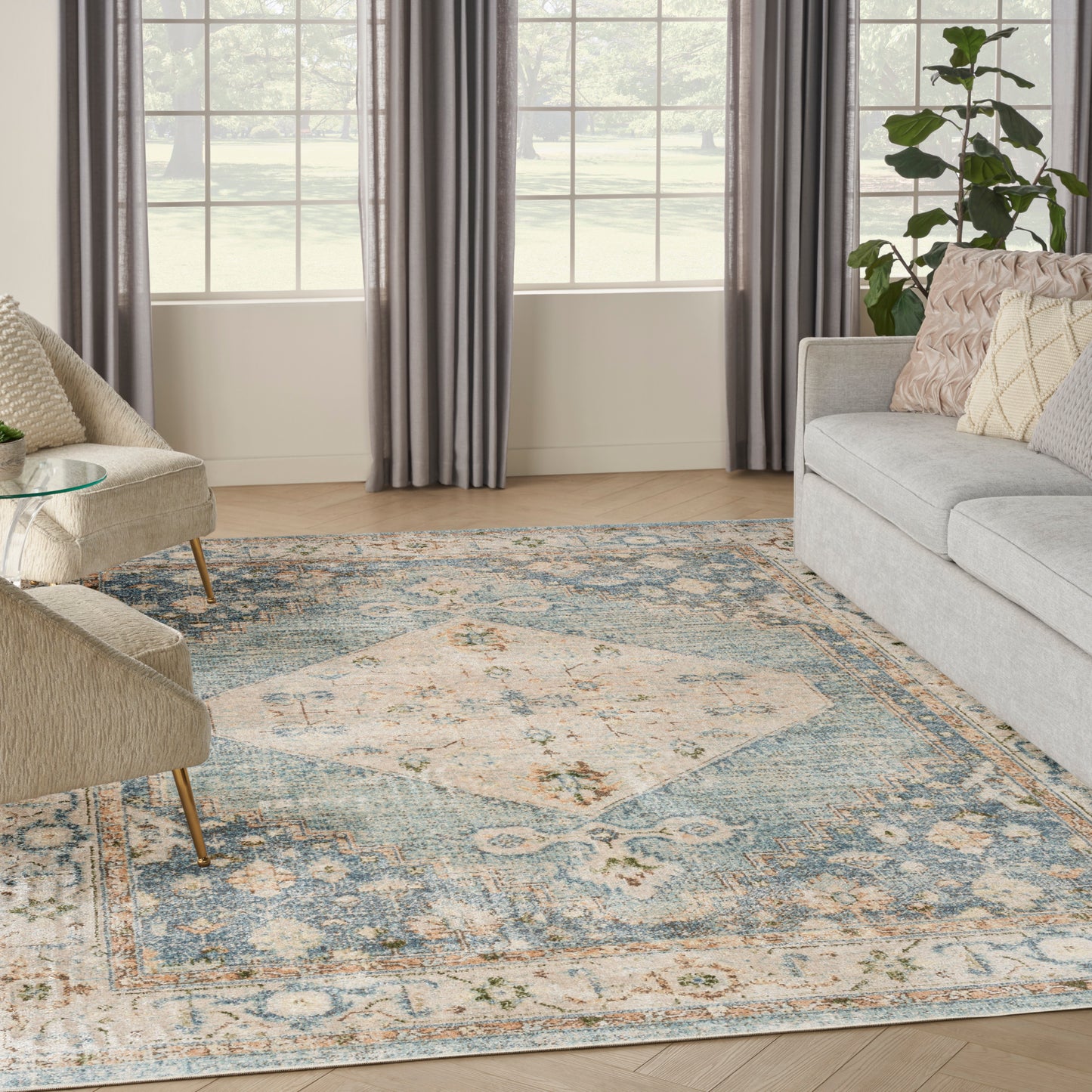 Nourison Home Astra Machine Washable  Silver Blue  Traditional
