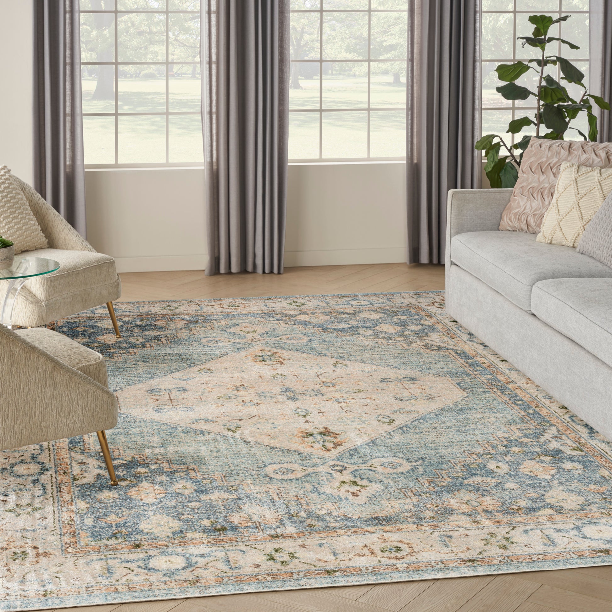 Nourison Home Astra Machine Washable  Silver Blue  Traditional