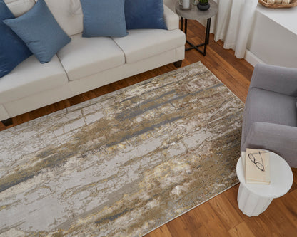 Feizy Aura 39LMF Gold Ivory Abstract Machine Woven Rug - Rugs - Feizy - Atlanta Designer Rugs