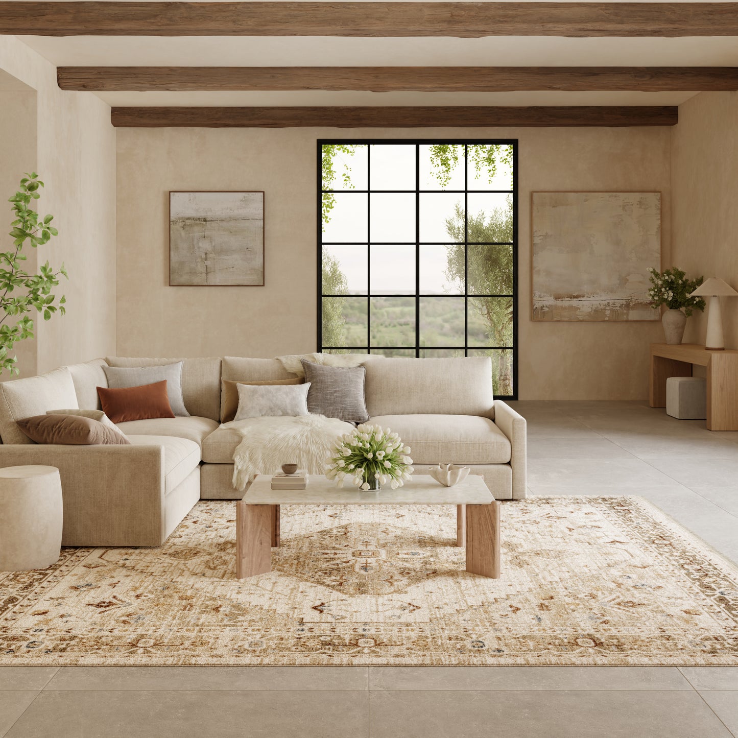 Nourison Home Pardis  Ivory Taupe  Traditional