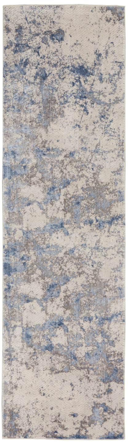 Nourison Home Silky Textures SLY04 Blue Ivory Grey Contemporary Power-loomed Rug