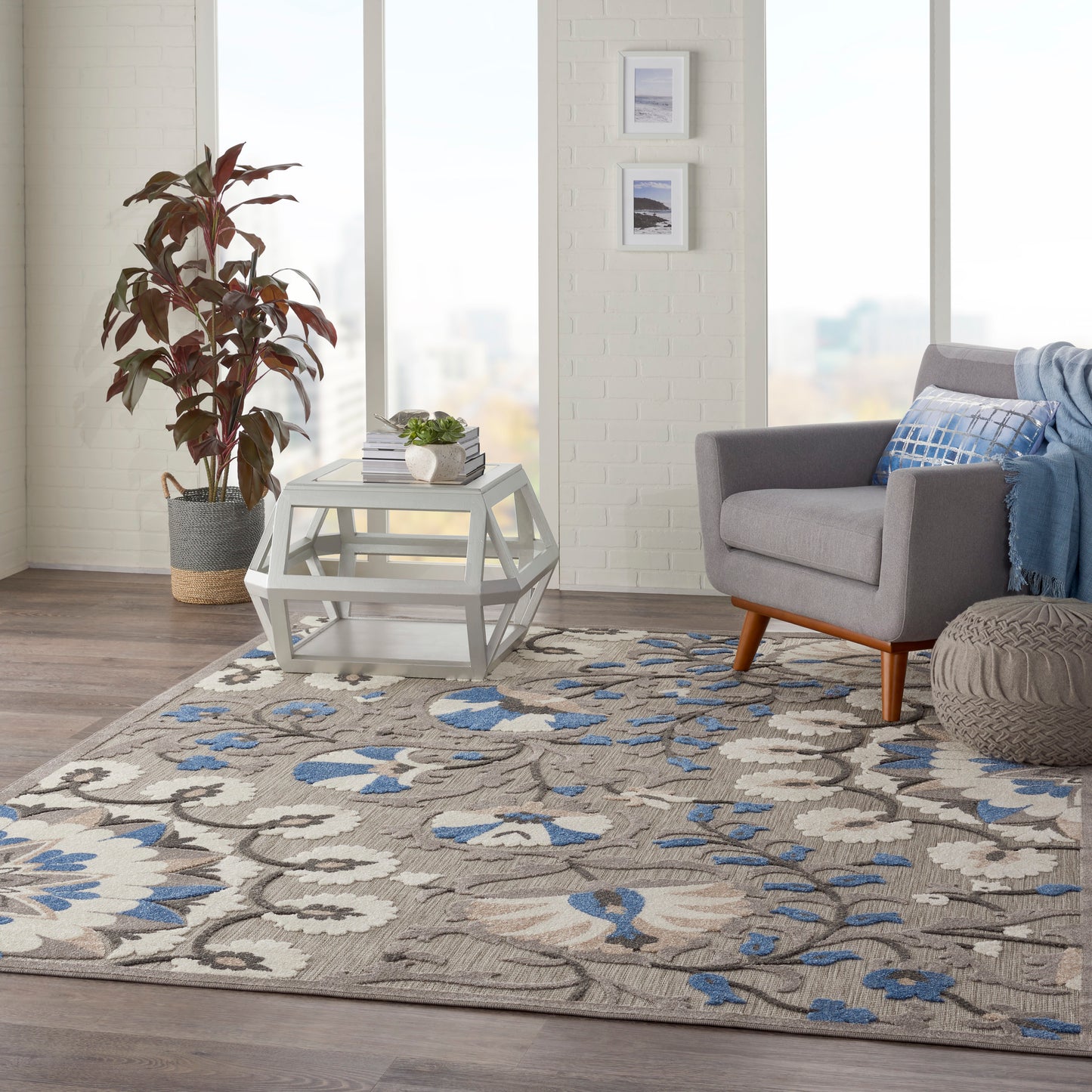 Nourison Home Aloha  Grey Multicolor  Contemporary